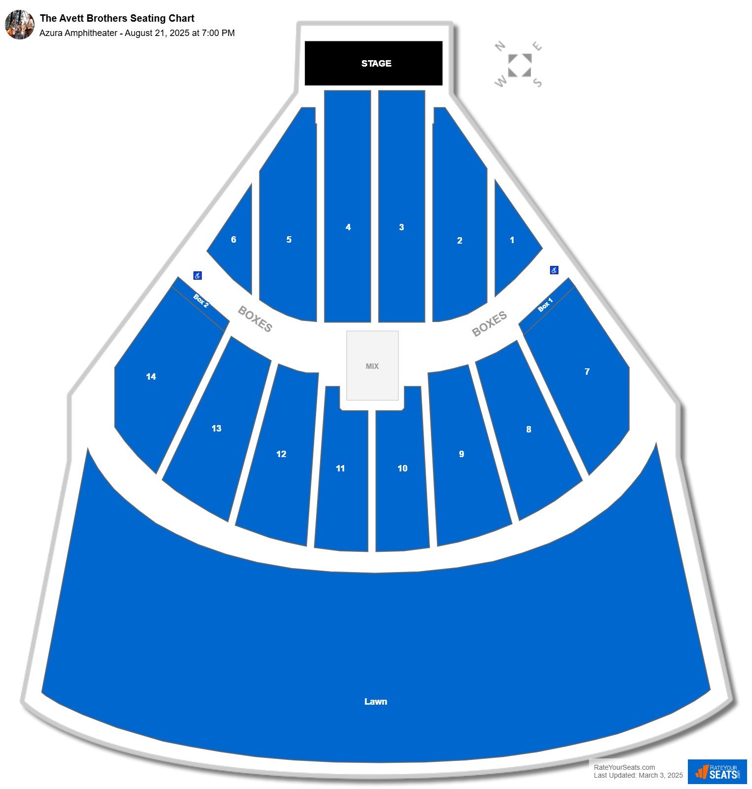 The Avett Brothers seating chart Azura Amphitheater