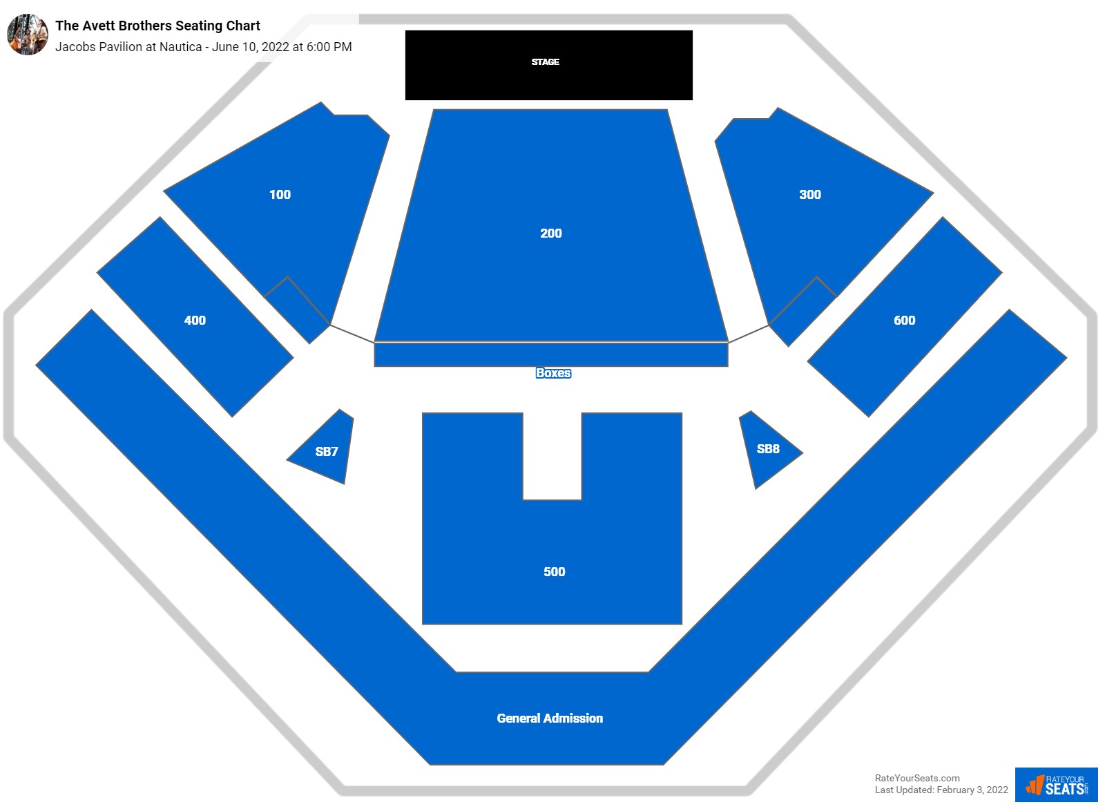 The Avett Brothers seating chart Jacobs Pavilion at Nautica