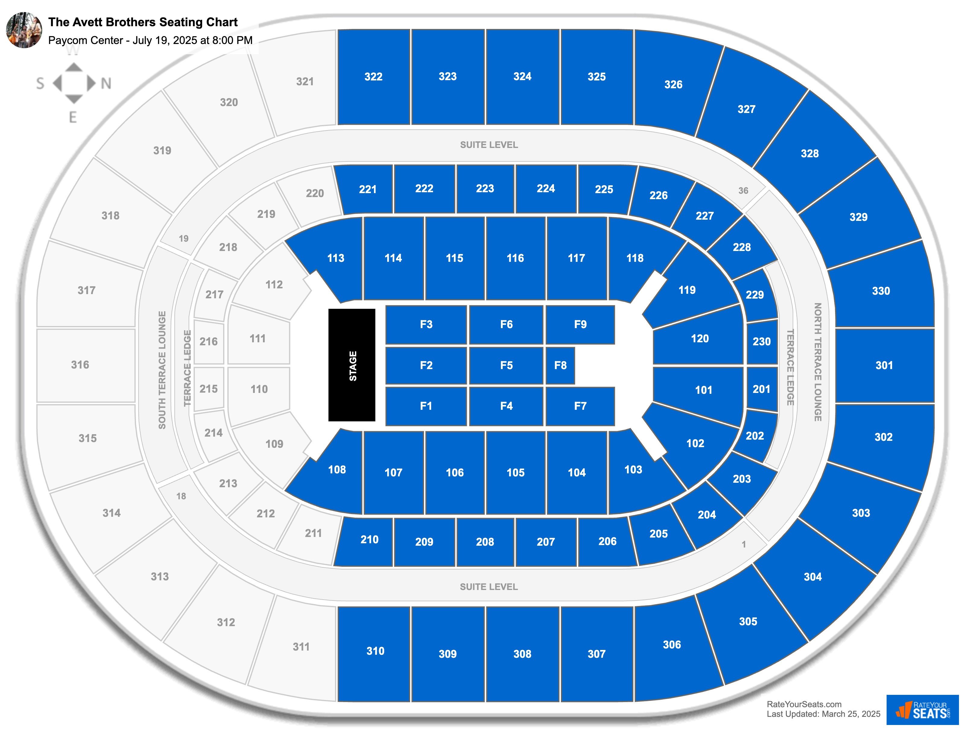 The Avett Brothers seating chart Paycom Center