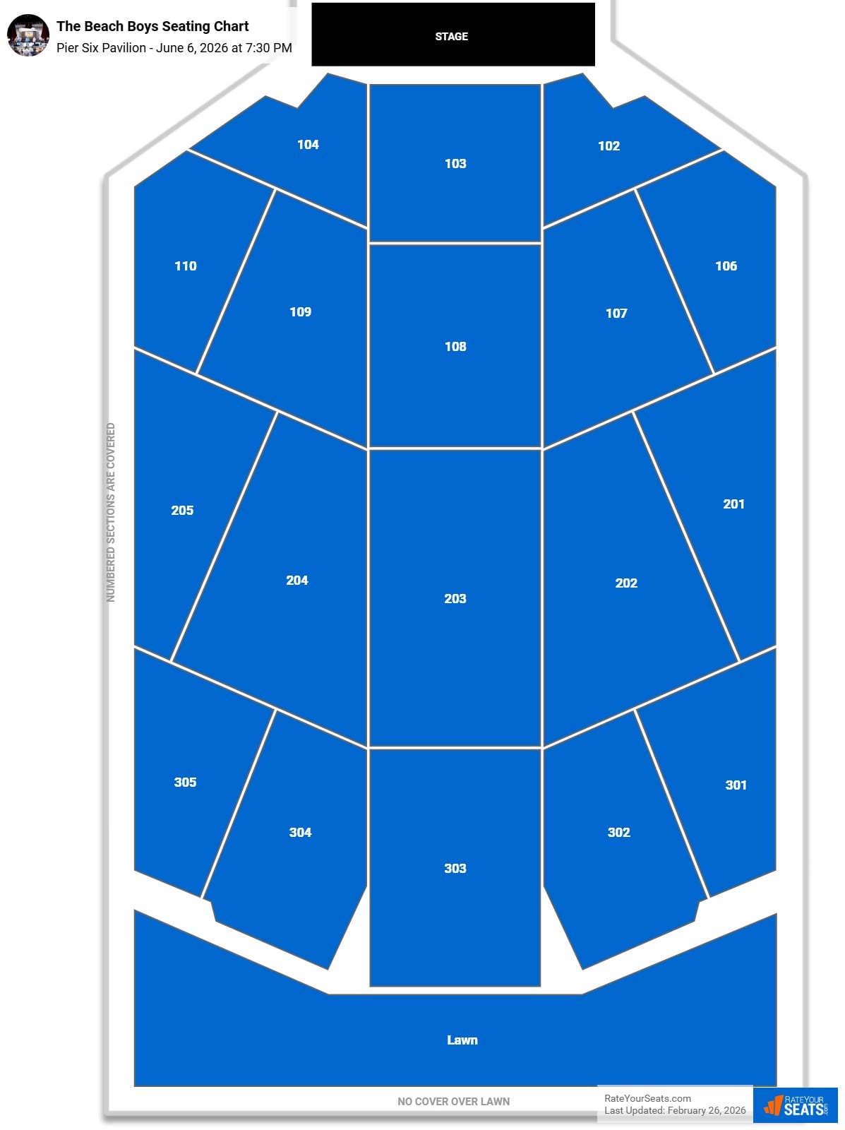 The Beach Boys seating chart Pier Six Pavilion