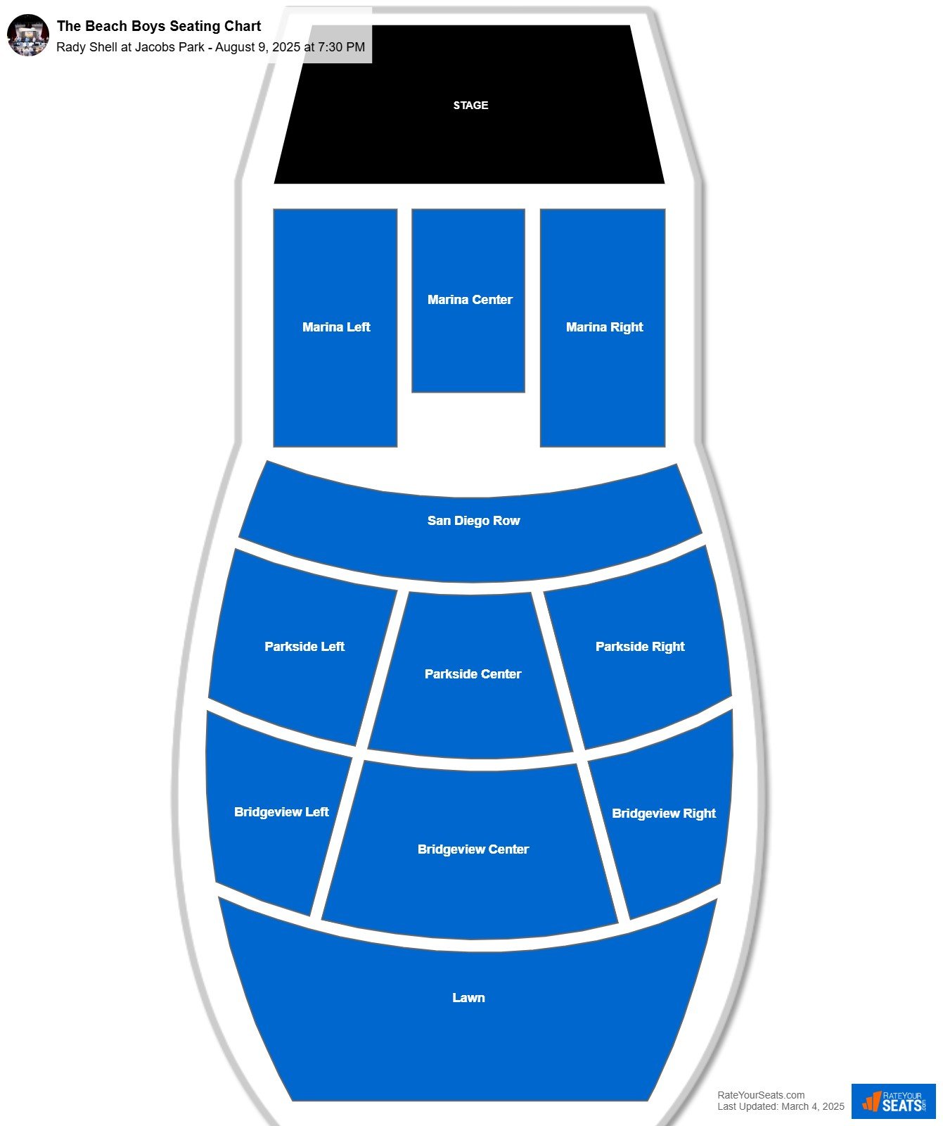 The Beach Boys seating chart Rady Shell at Jacobs Park