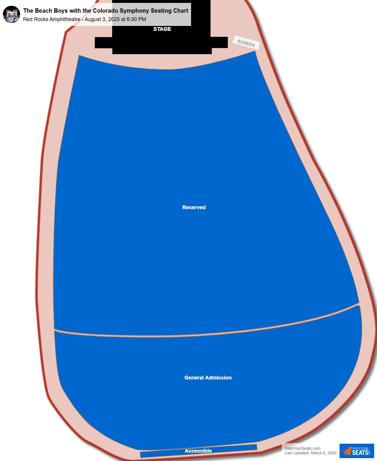 The Beach Boys with the Colorado Symphony seating chart Red Rocks Amphitheatre