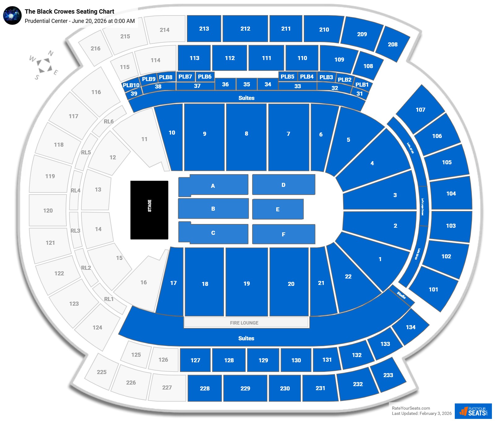 The Black Crowes seating chart Prudential Center