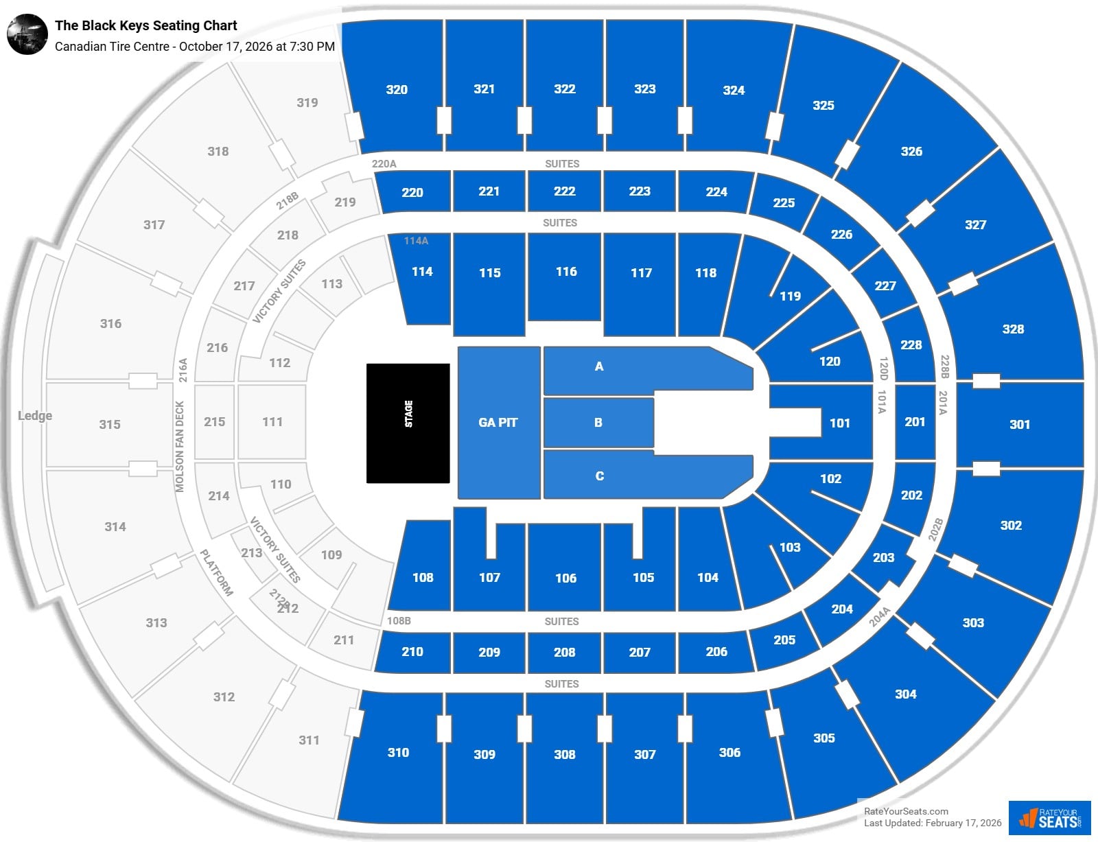 The Black Keys seating chart Canadian Tire Centre