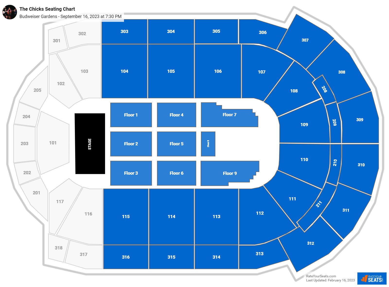 The Chicks seating chart Budweiser Gardens