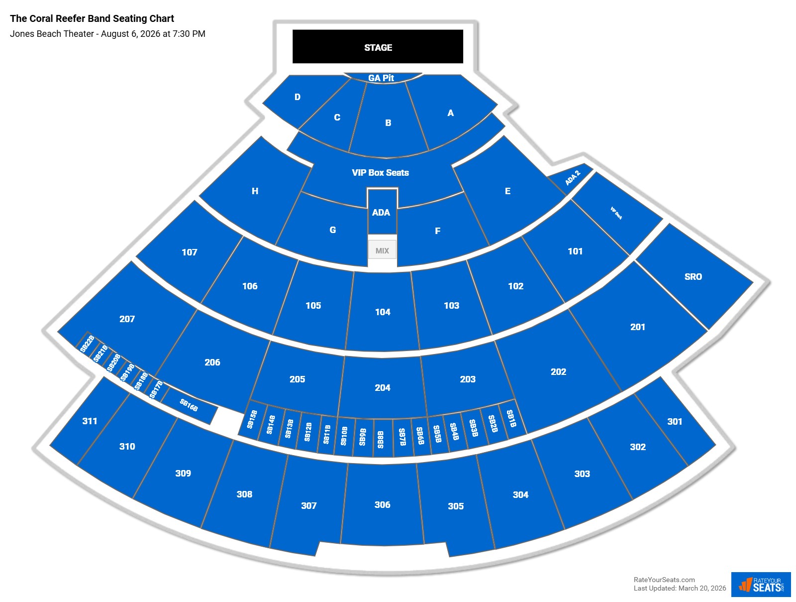 The Coral Reefer Band seating chart Jones Beach Theater