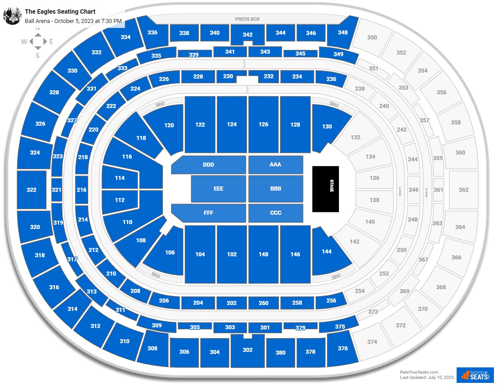The Eagles seating chart Ball Arena