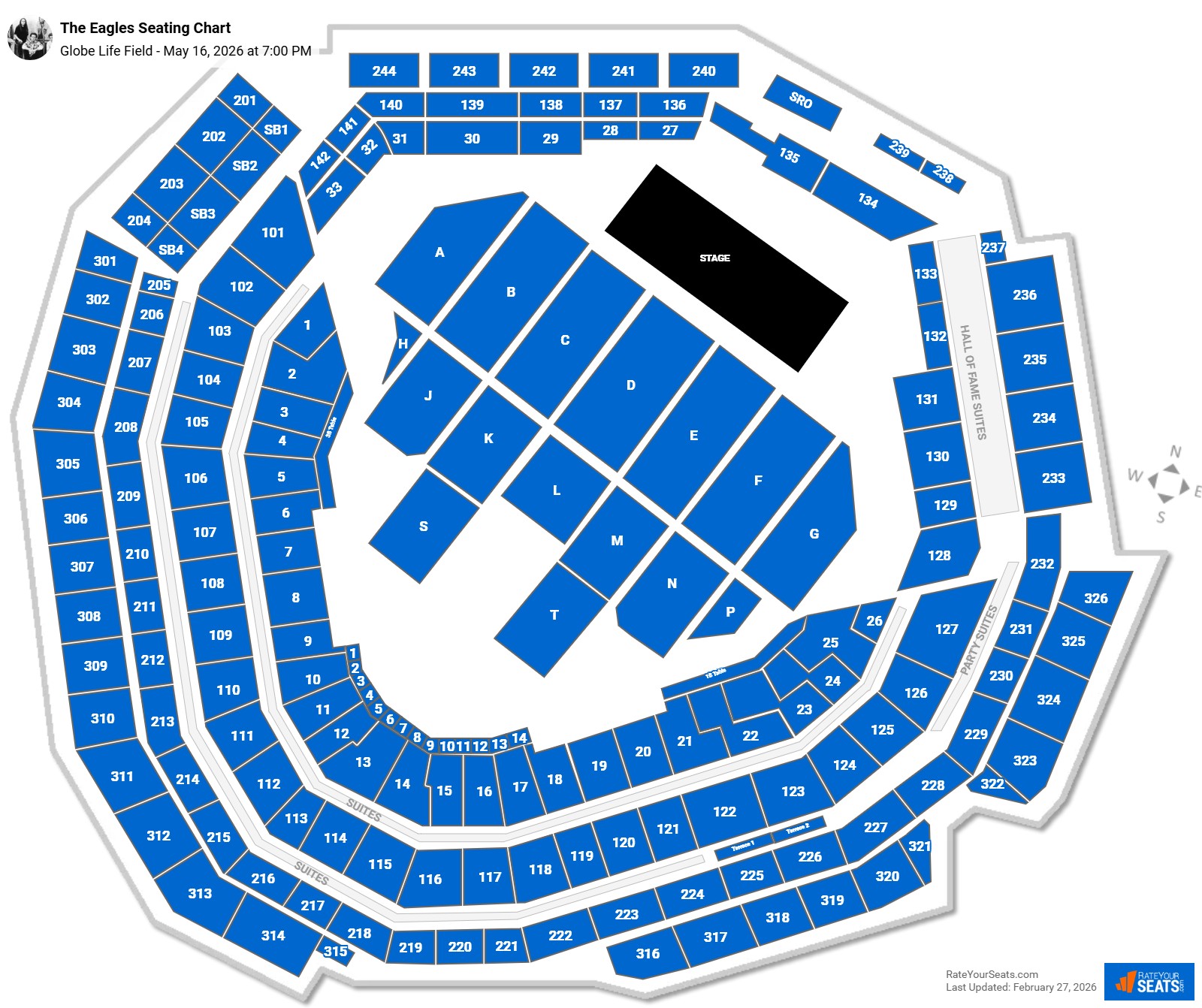 The Eagles seating chart Globe Life Field