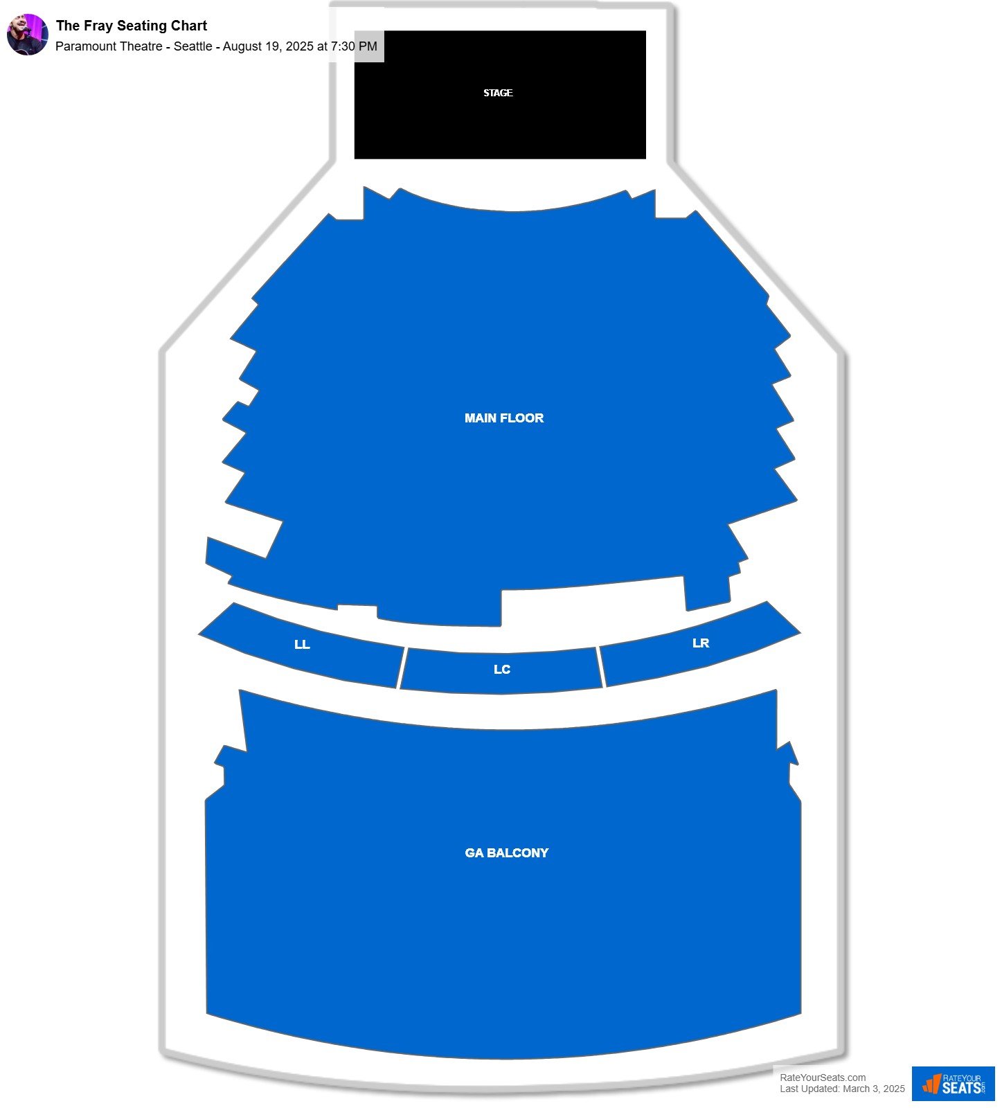 The Fray seating chart Paramount Theatre - Seattle