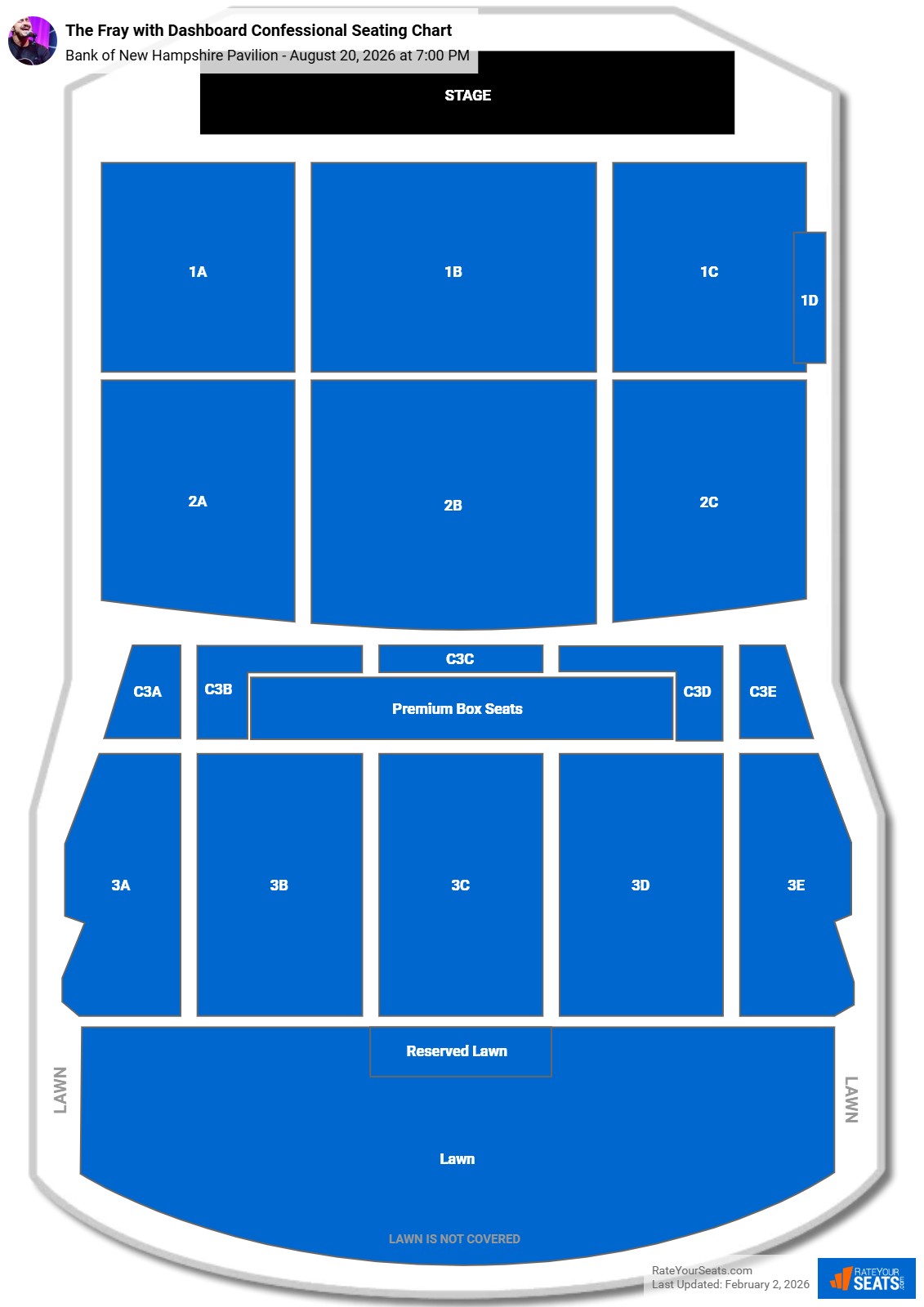 The Fray with Dashboard Confessional seating chart Bank of New Hampshire Pavilion