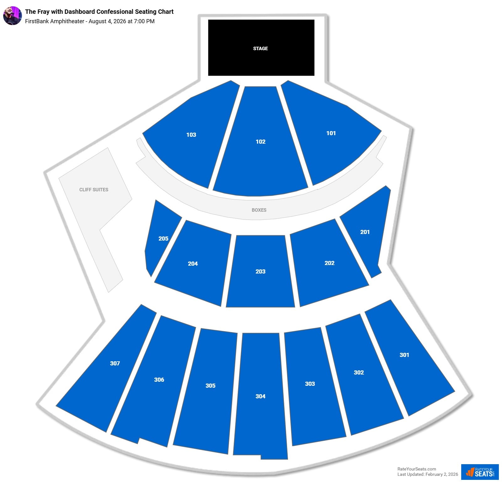 The Fray with Dashboard Confessional seating chart FirstBank Amphitheater
