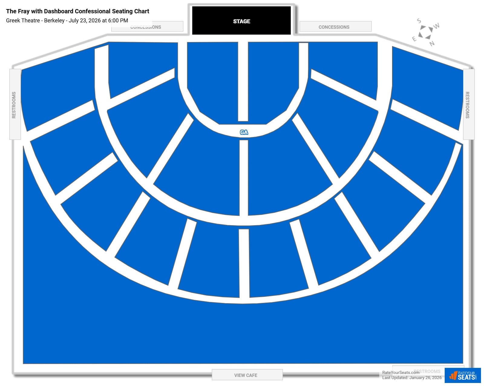 The Fray with Dashboard Confessional seating chart Greek Theatre - Berkeley