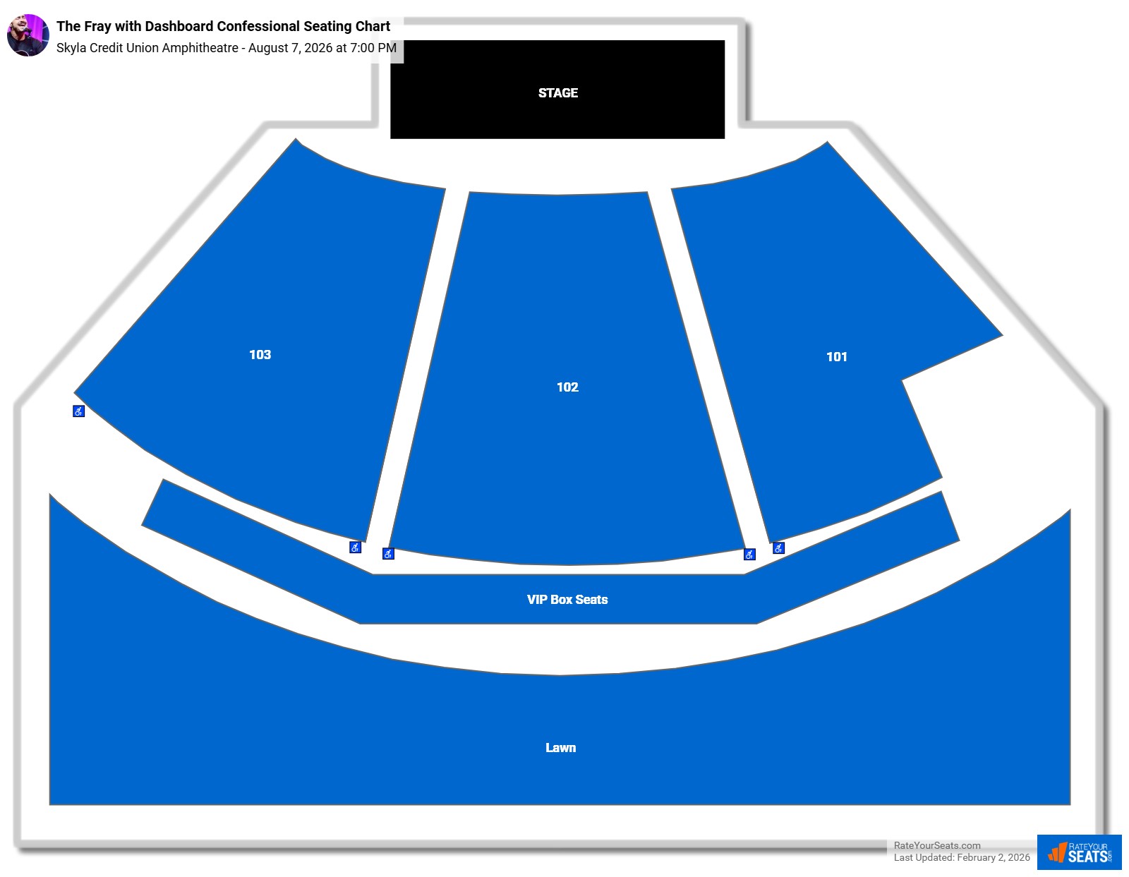 The Fray with Dashboard Confessional seating chart Skyla Credit Union Amphitheatre