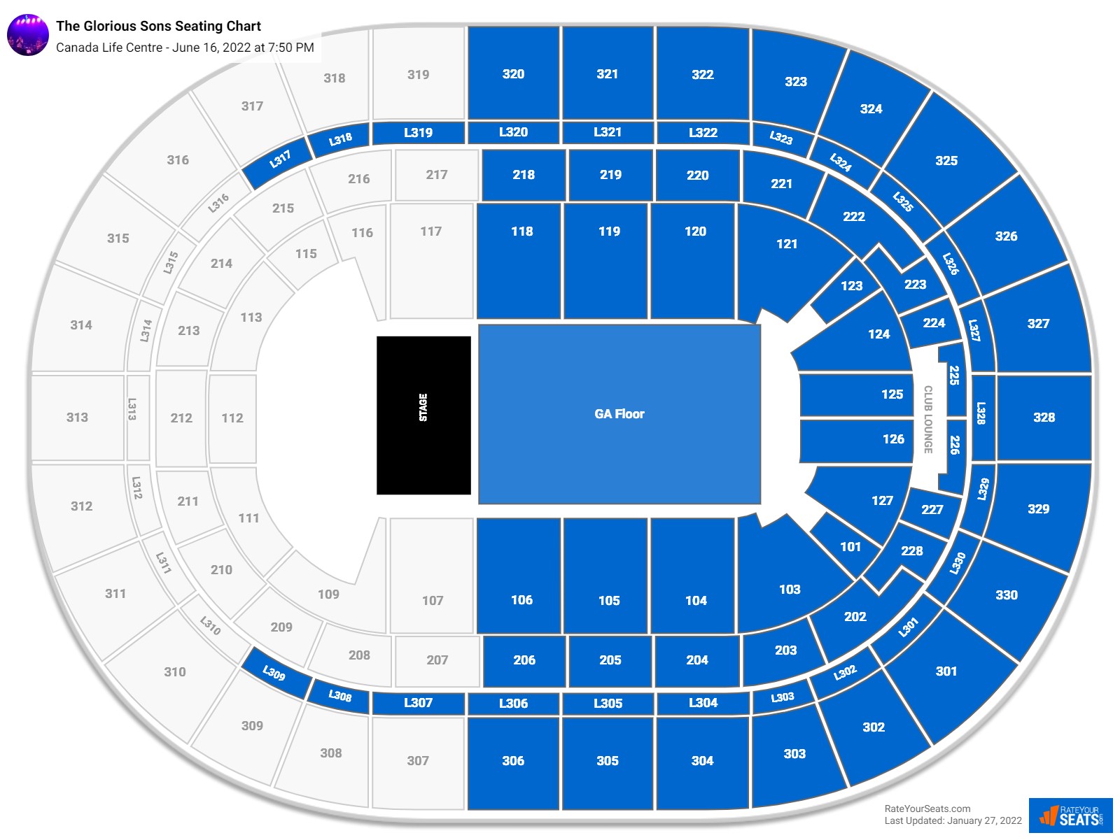 The Glorious Sons seating chart Canada Life Centre