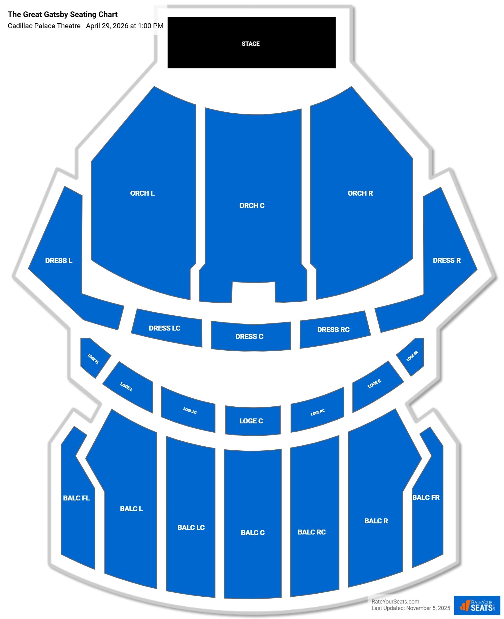 The Great Gatsby seating chart Cadillac Palace Theatre