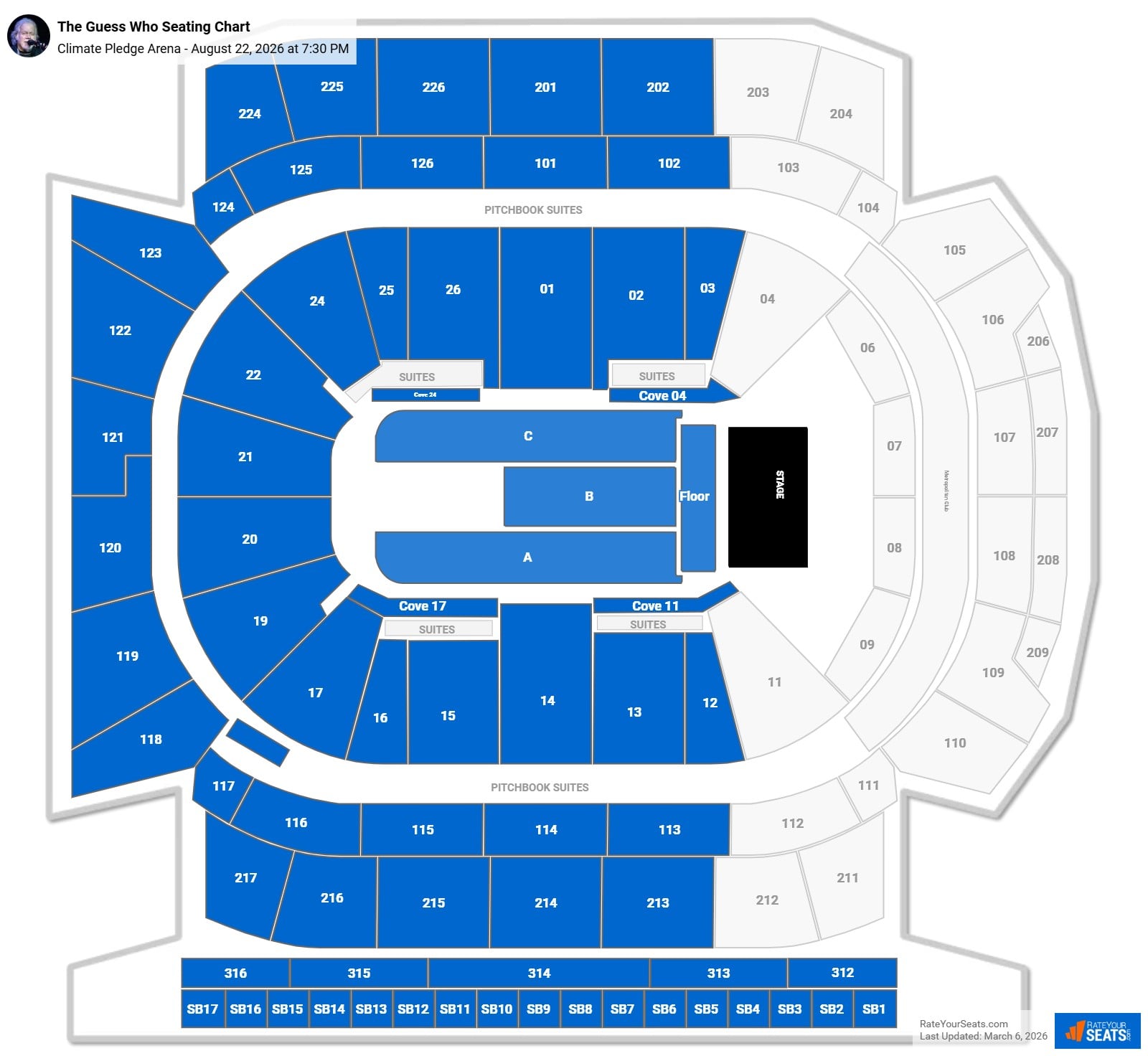 The Guess Who seating chart Climate Pledge Arena