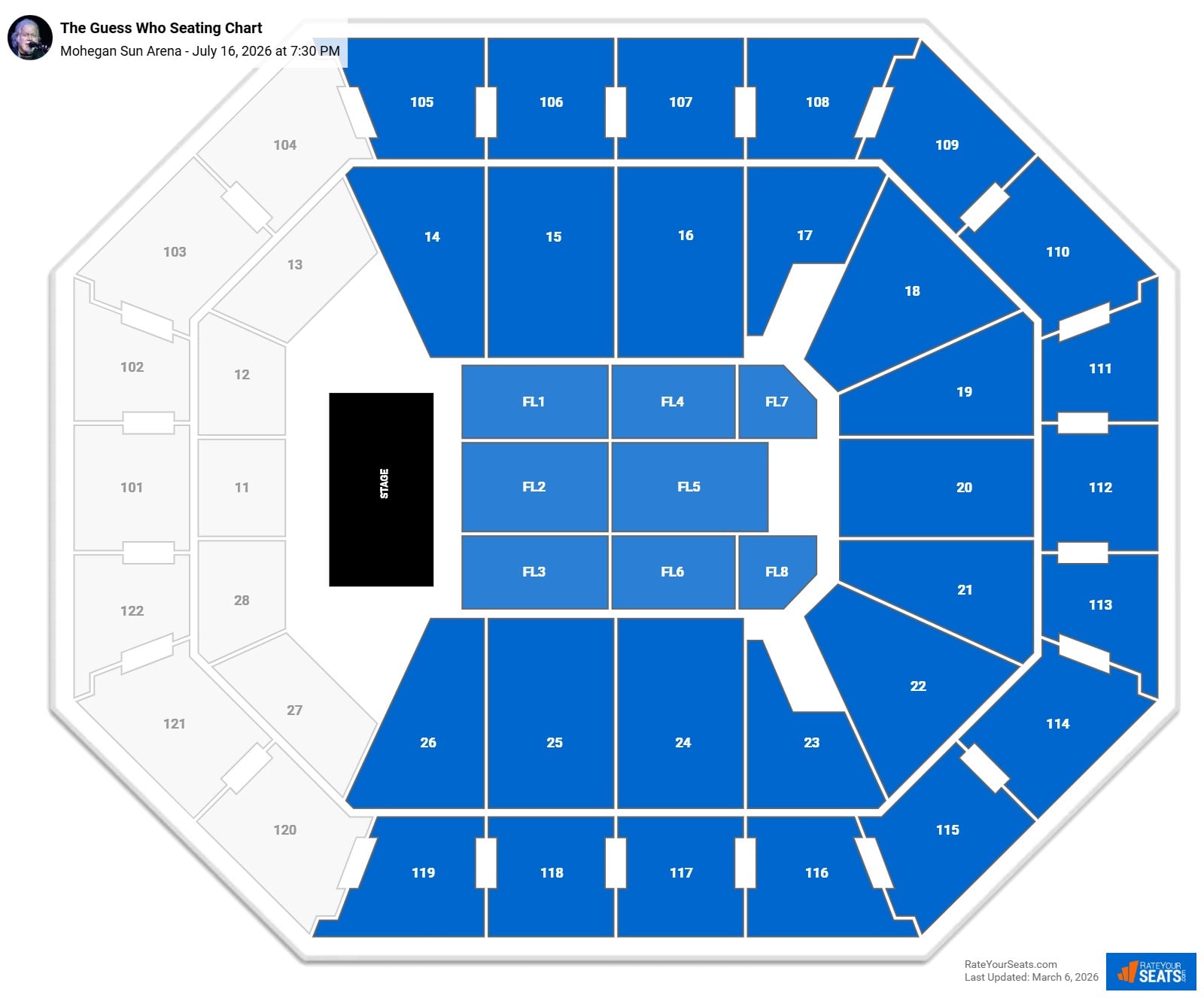 The Guess Who seating chart Mohegan Sun Arena