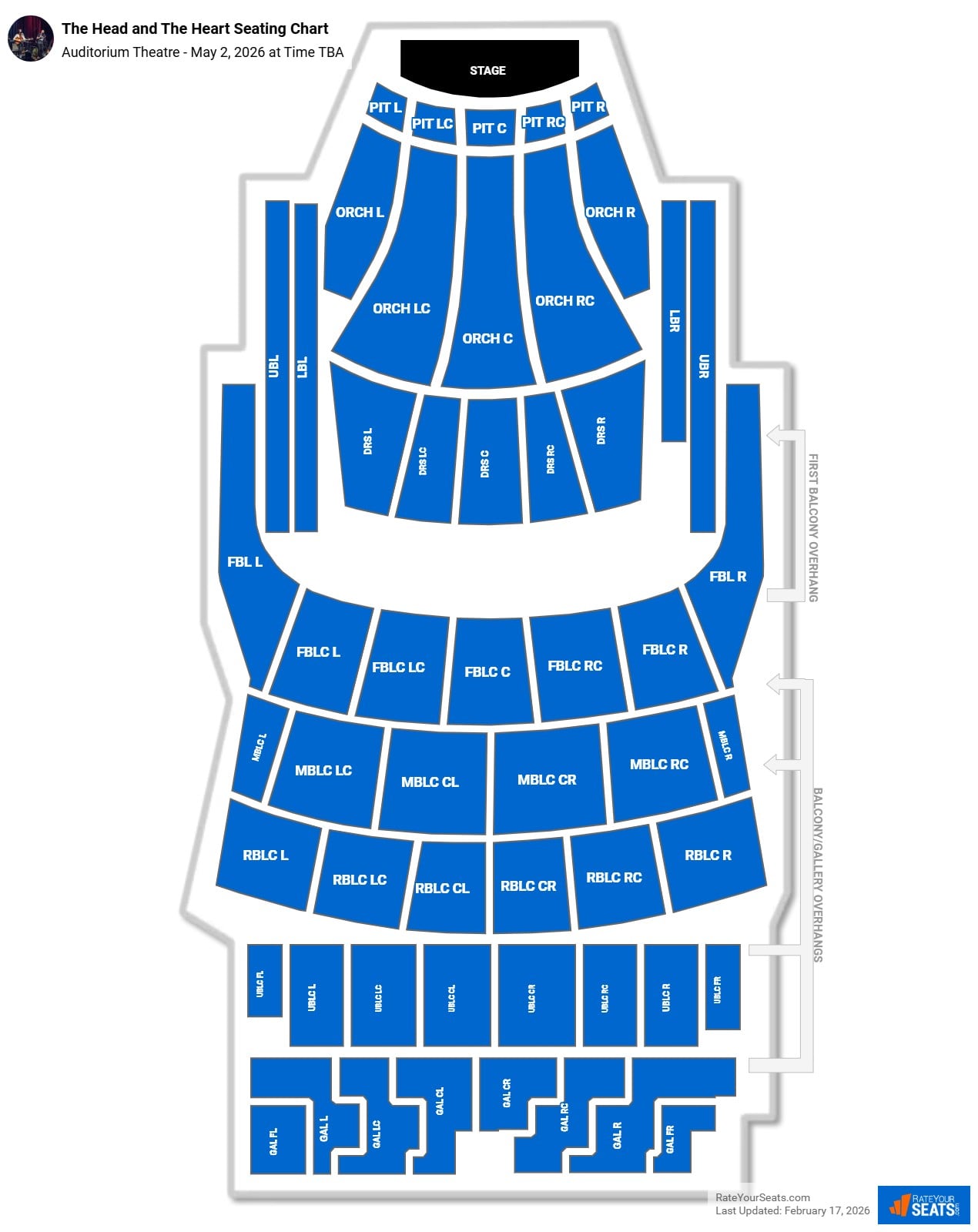The Head and The Heart seating chart Auditorium Theatre