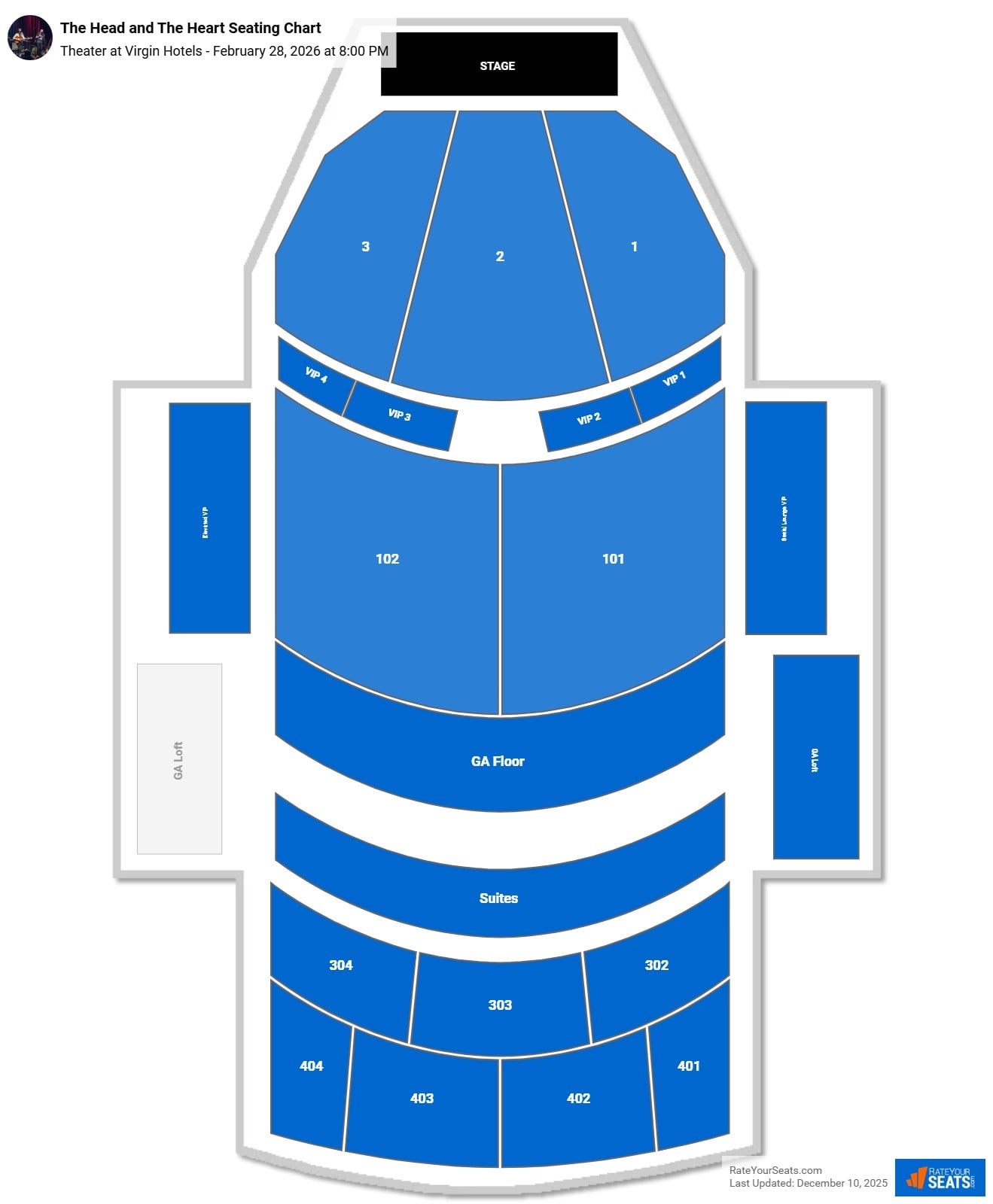 The Head and The Heart seating chart Theater at Virgin Hotels