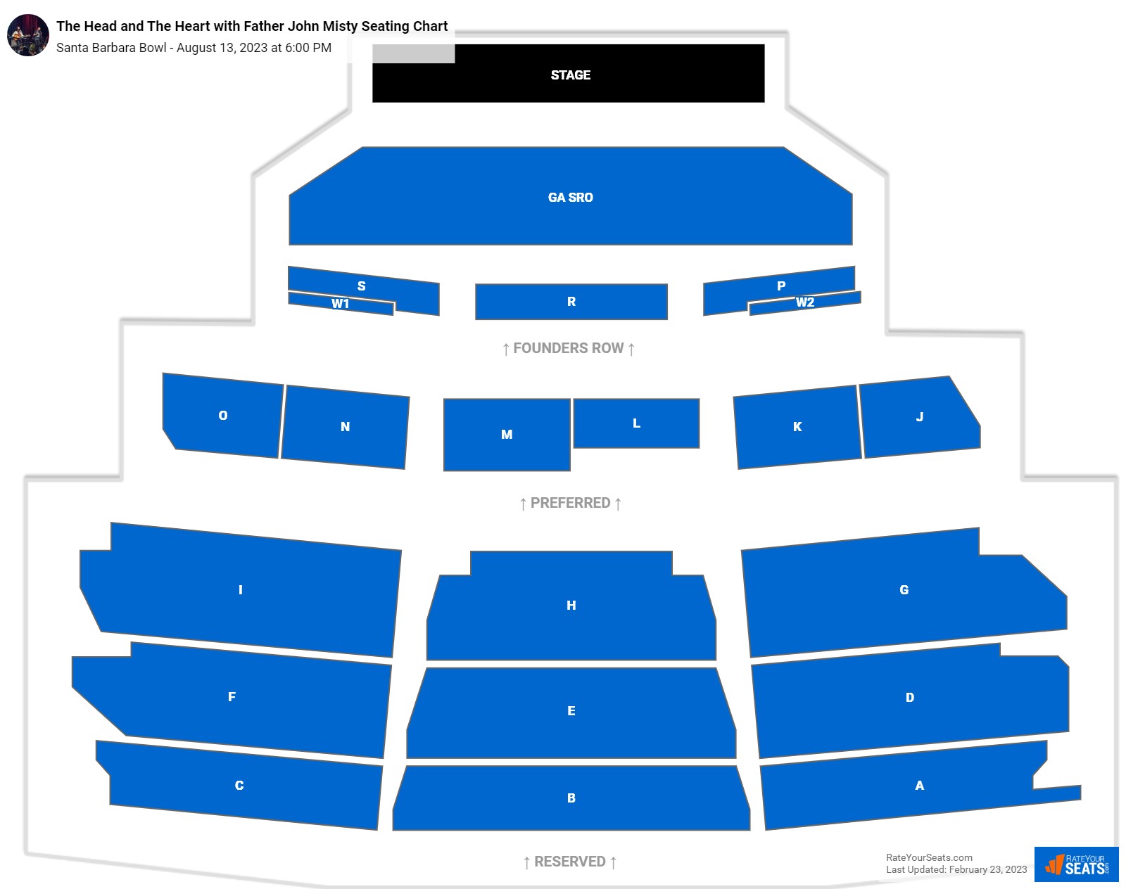 The Head and The Heart with Father John Misty seating chart Santa Barbara Bowl