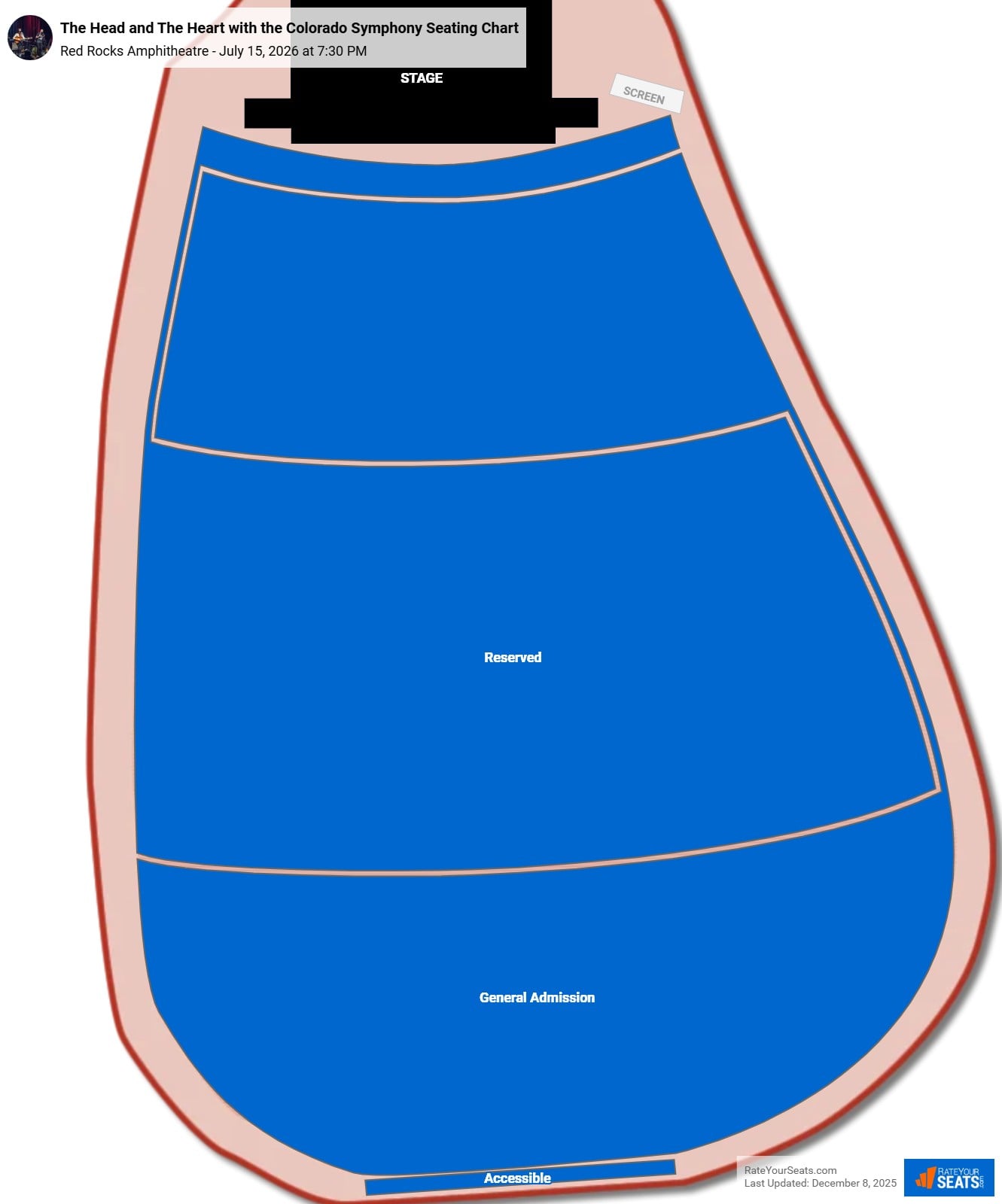 The Head and The Heart with the Colorado Symphony seating chart Red Rocks Amphitheatre