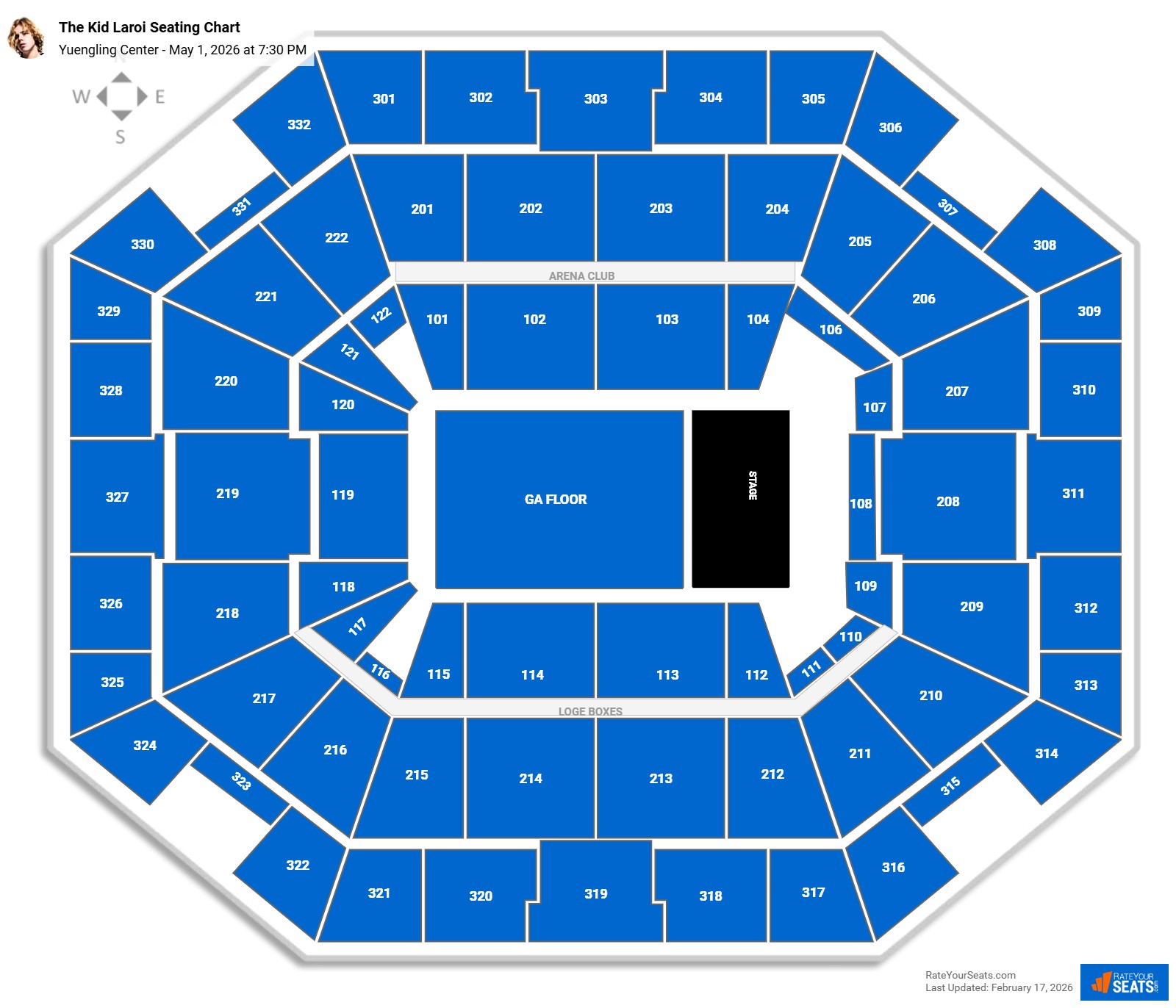 The Kid Laroi seating chart Yuengling Center