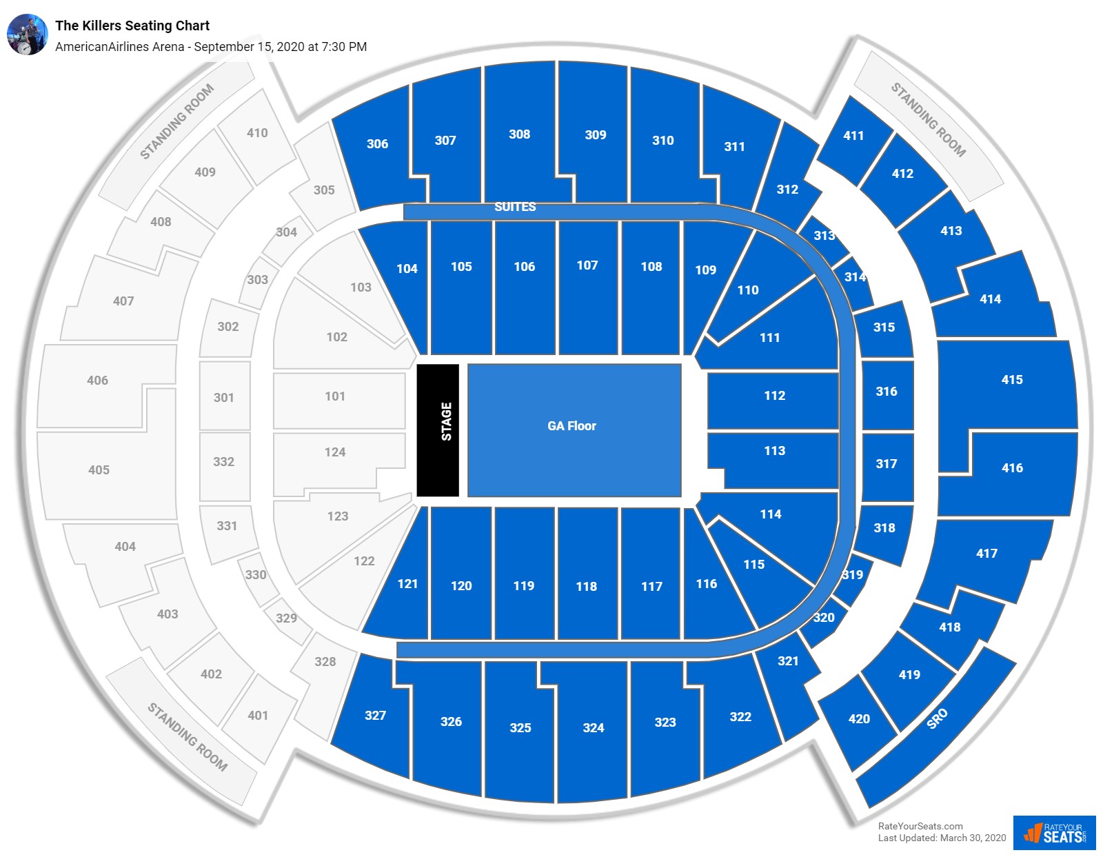 The Killers seating chart AmericanAirlines Arena