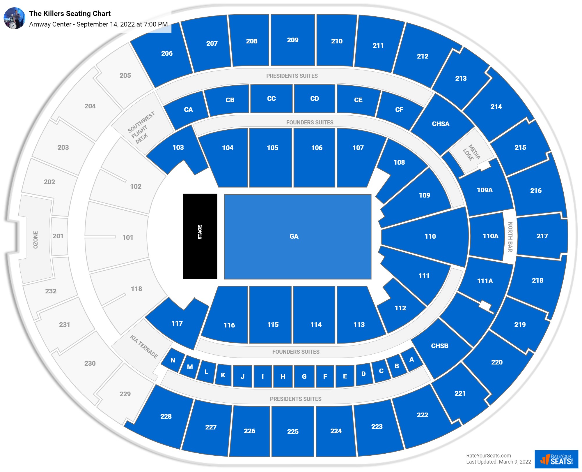 The Killers seating chart Amway Center