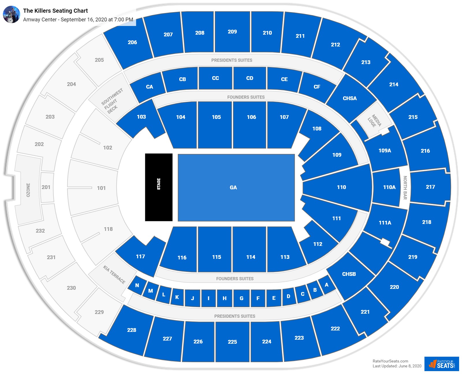 The Killers seating chart Amway Center