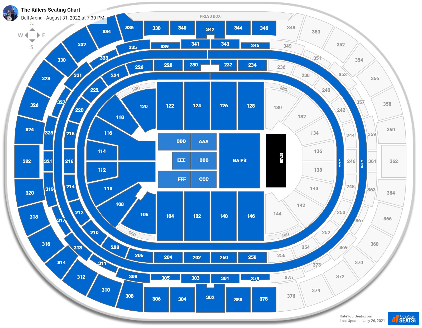 The Killers seating chart Ball Arena