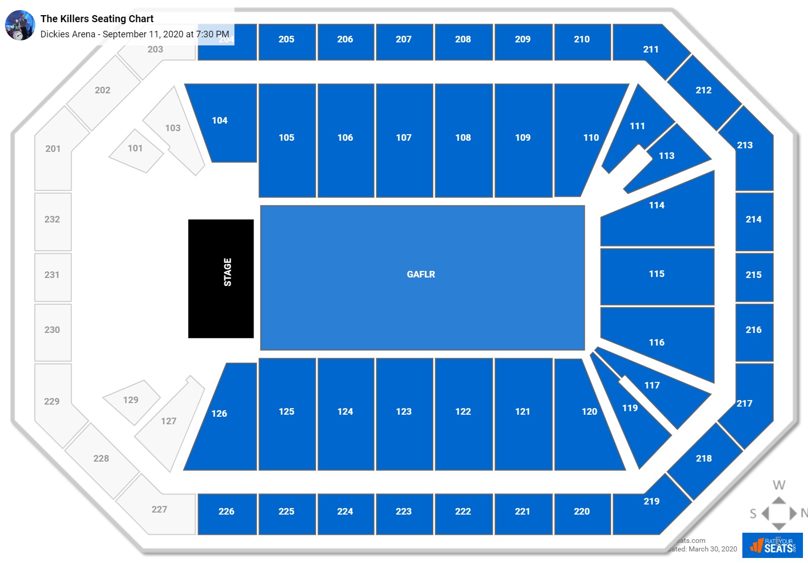 The Killers seating chart Dickies Arena