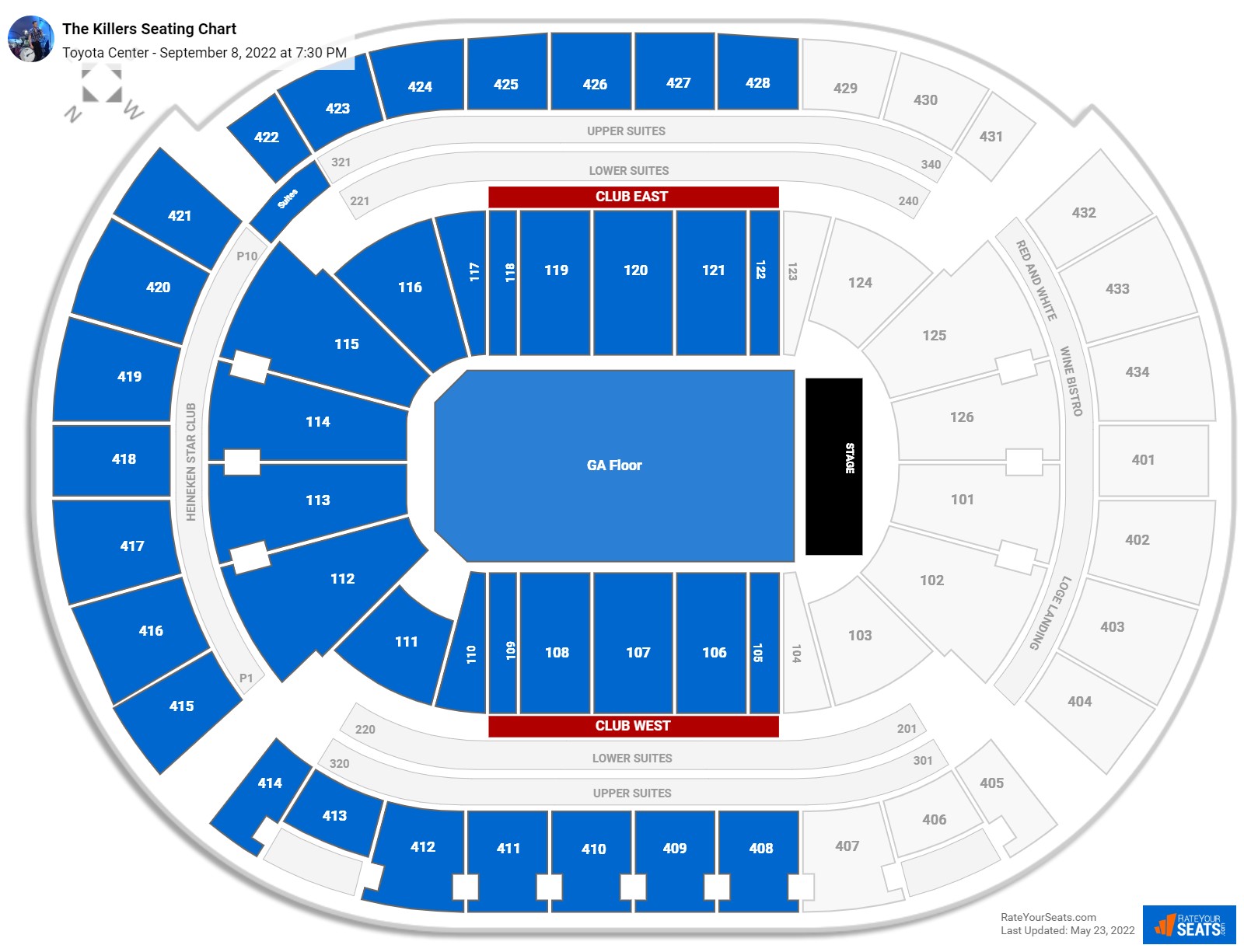 The Killers seating chart Toyota Center.