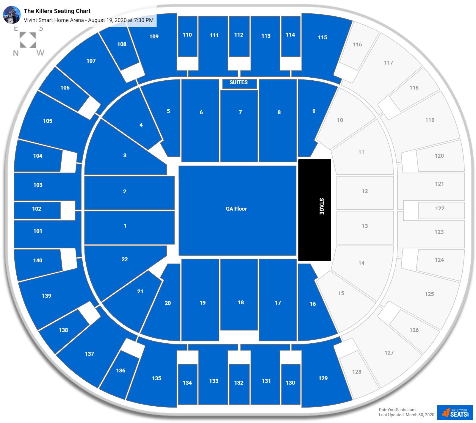 The Killers seating chart Vivint Smart Home Arena
