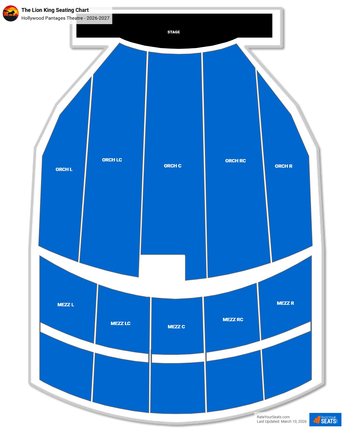 The Lion King seating chart Hollywood Pantages Theatre