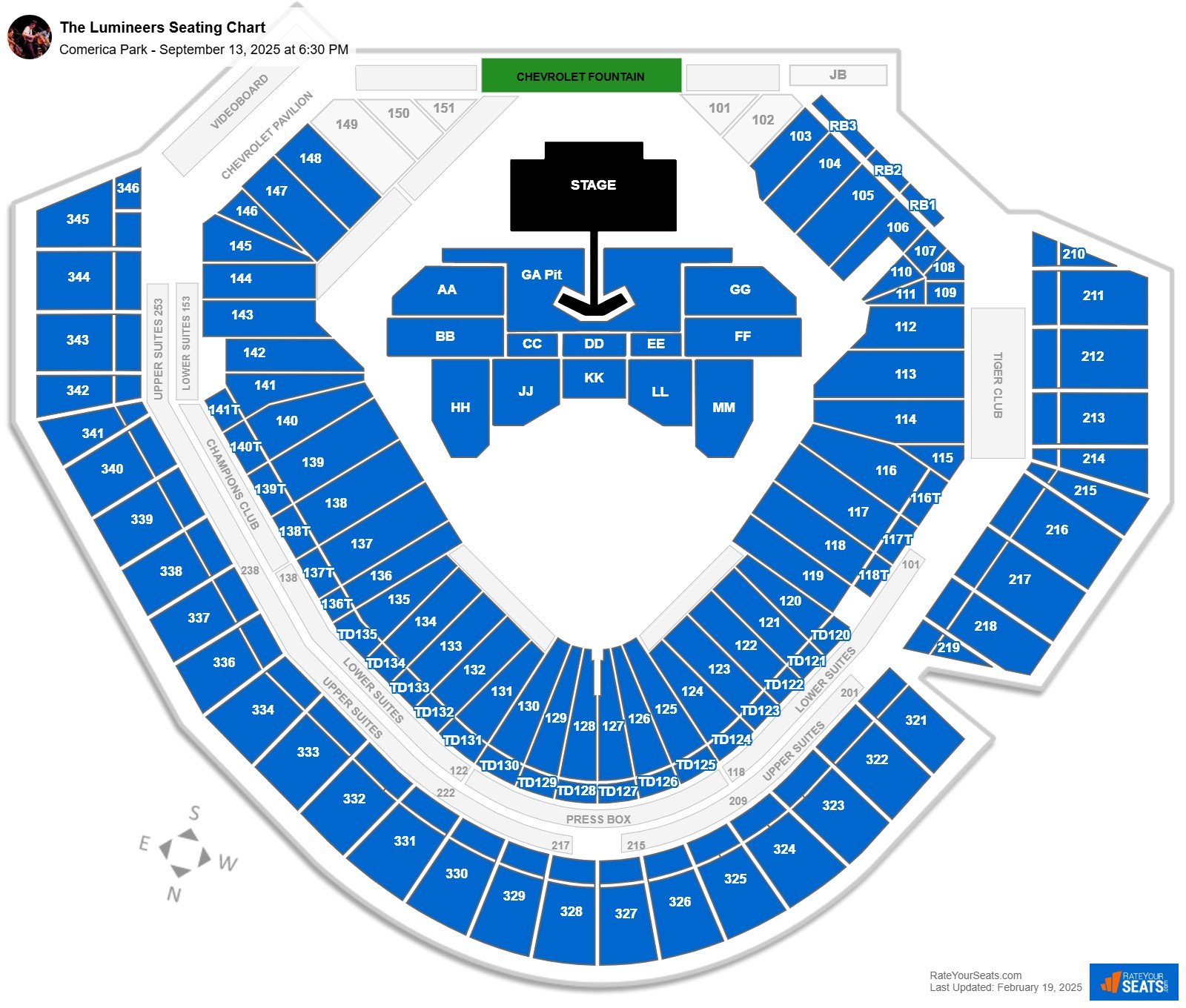 The Lumineers seating chart Comerica Park