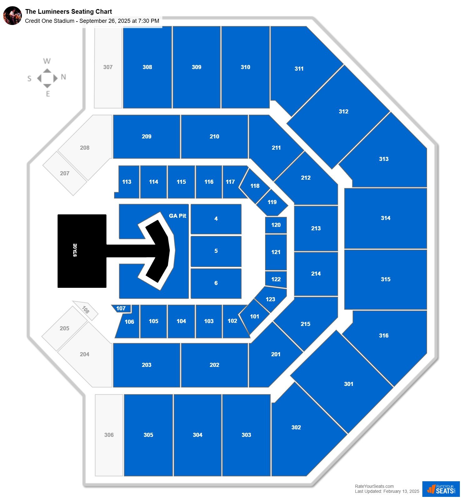 The Lumineers seating chart Credit One Stadium