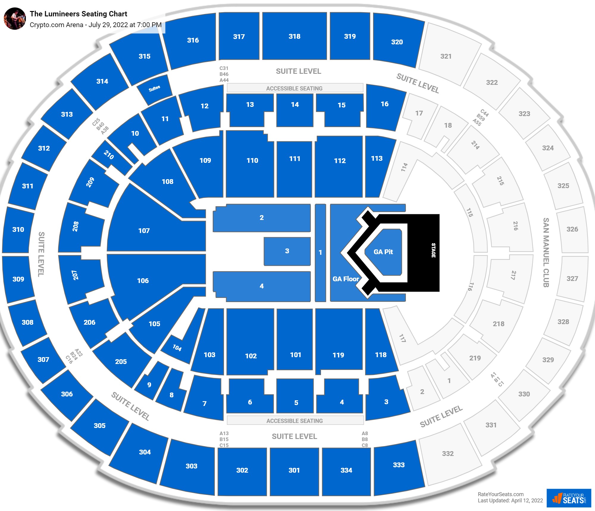 The Lumineers seating chart Crypto.com Arena