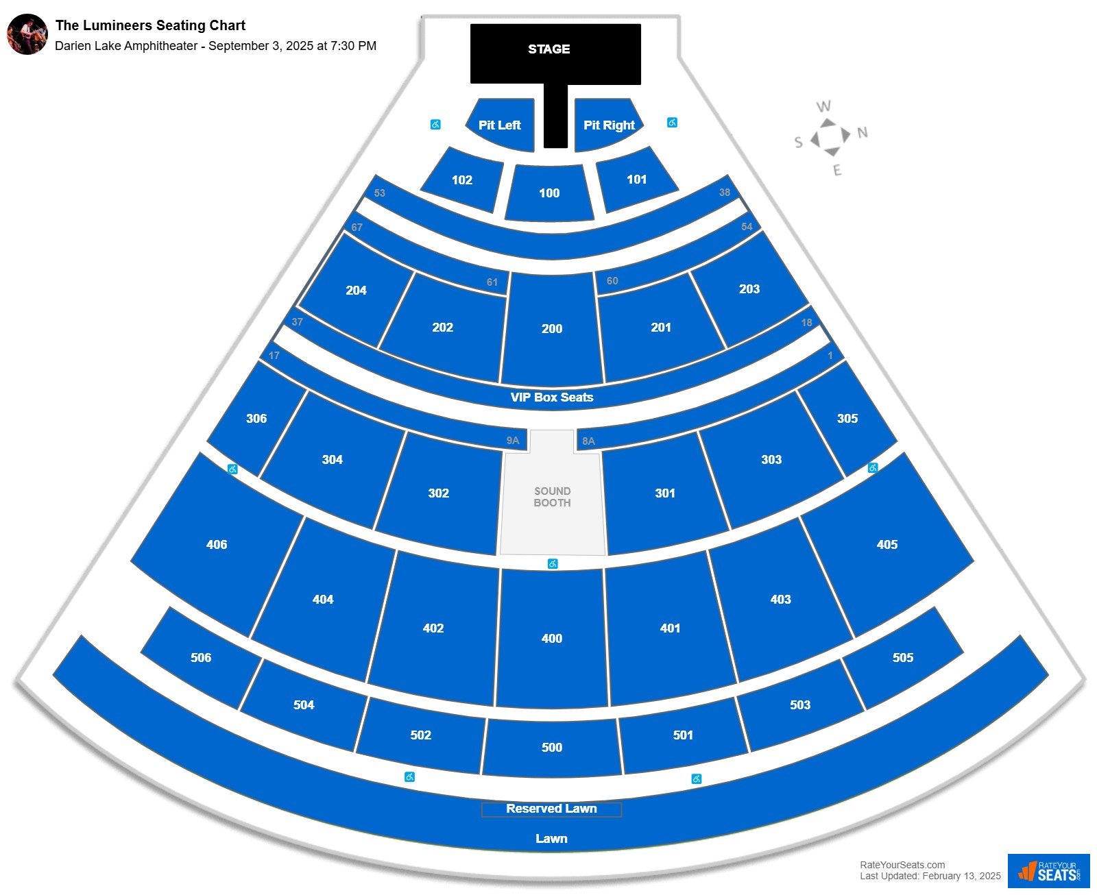 The Lumineers seating chart Darien Lake Amphitheater