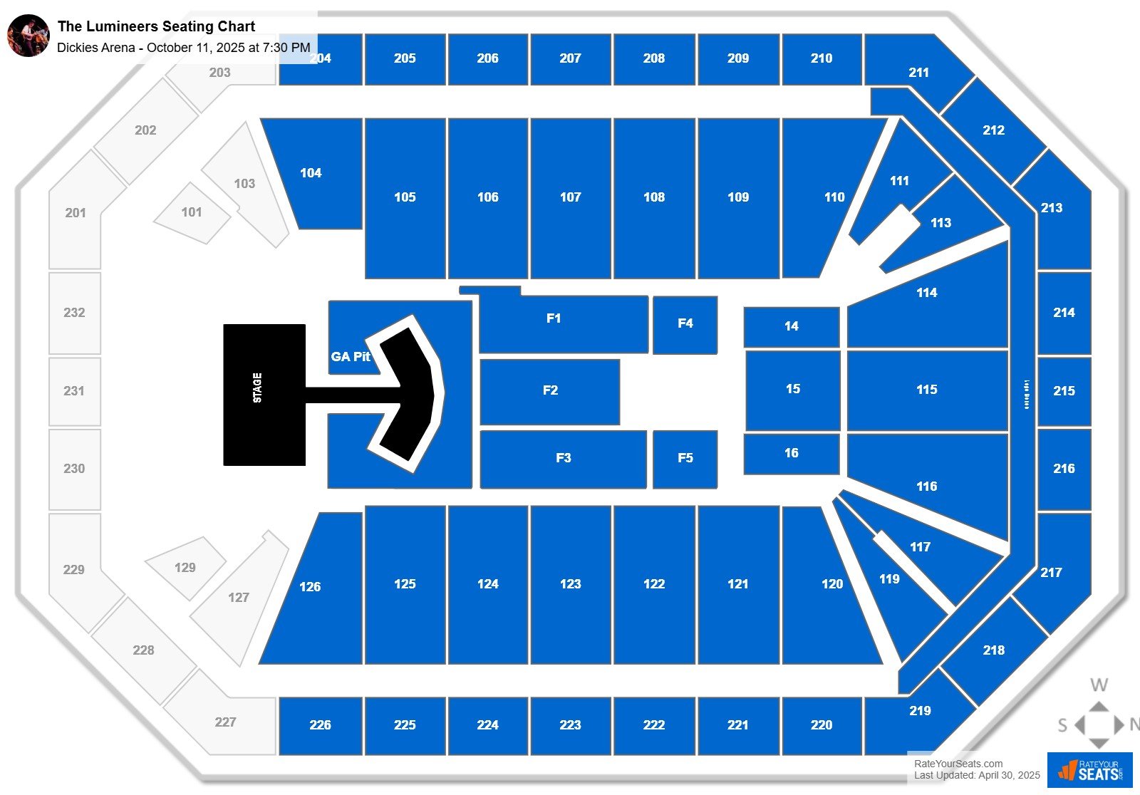 The Lumineers seating chart Dickies Arena