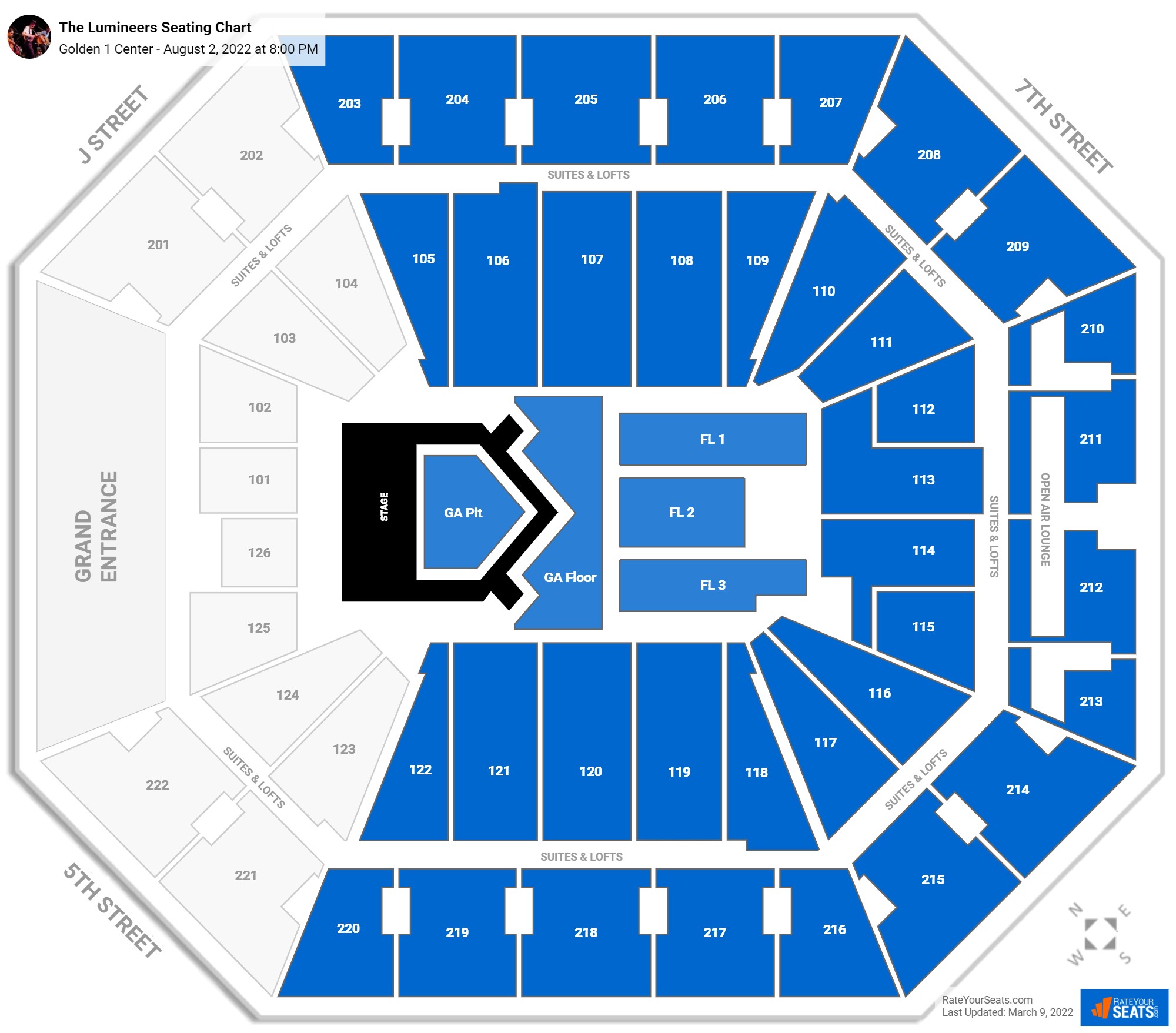 The Lumineers seating chart Golden 1 Center