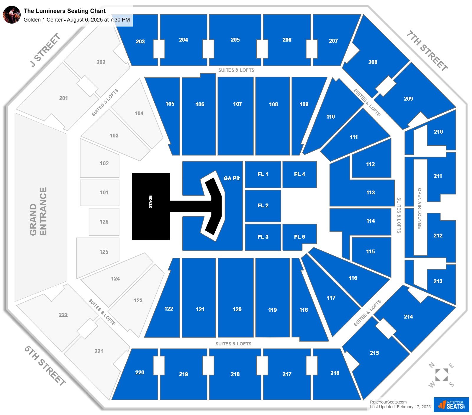 The Lumineers seating chart Golden 1 Center