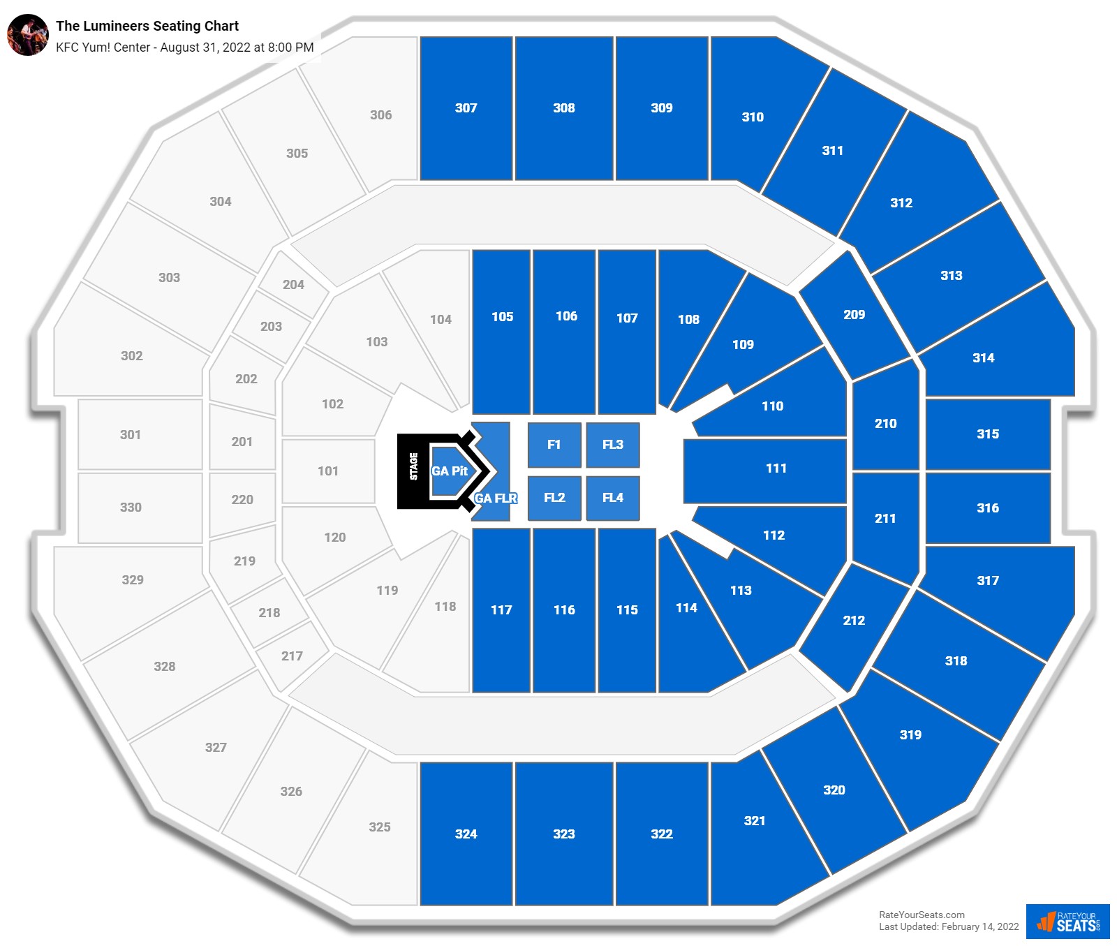 The Lumineers seating chart KFC Yum! Center