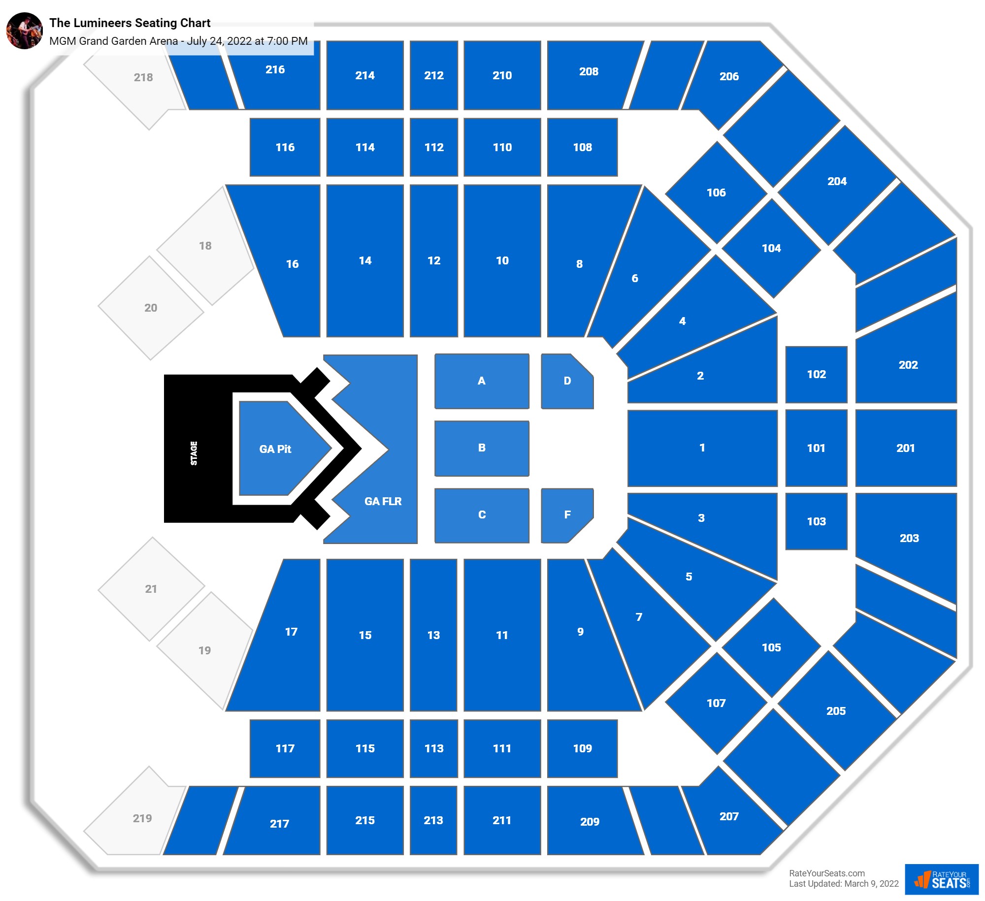 The Lumineers seating chart MGM Grand Garden Arena