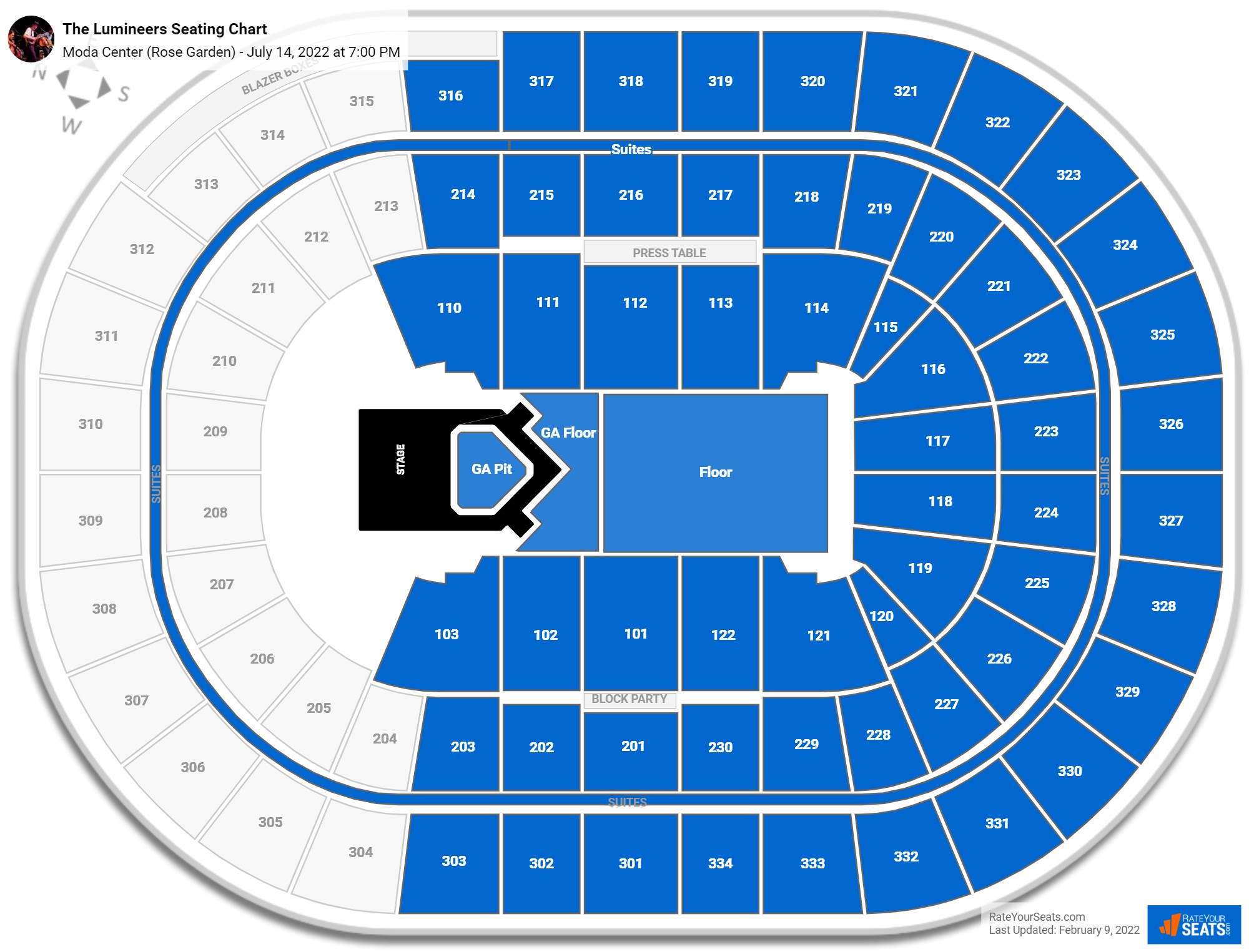The Lumineers seating chart Moda Center (Rose Garden)