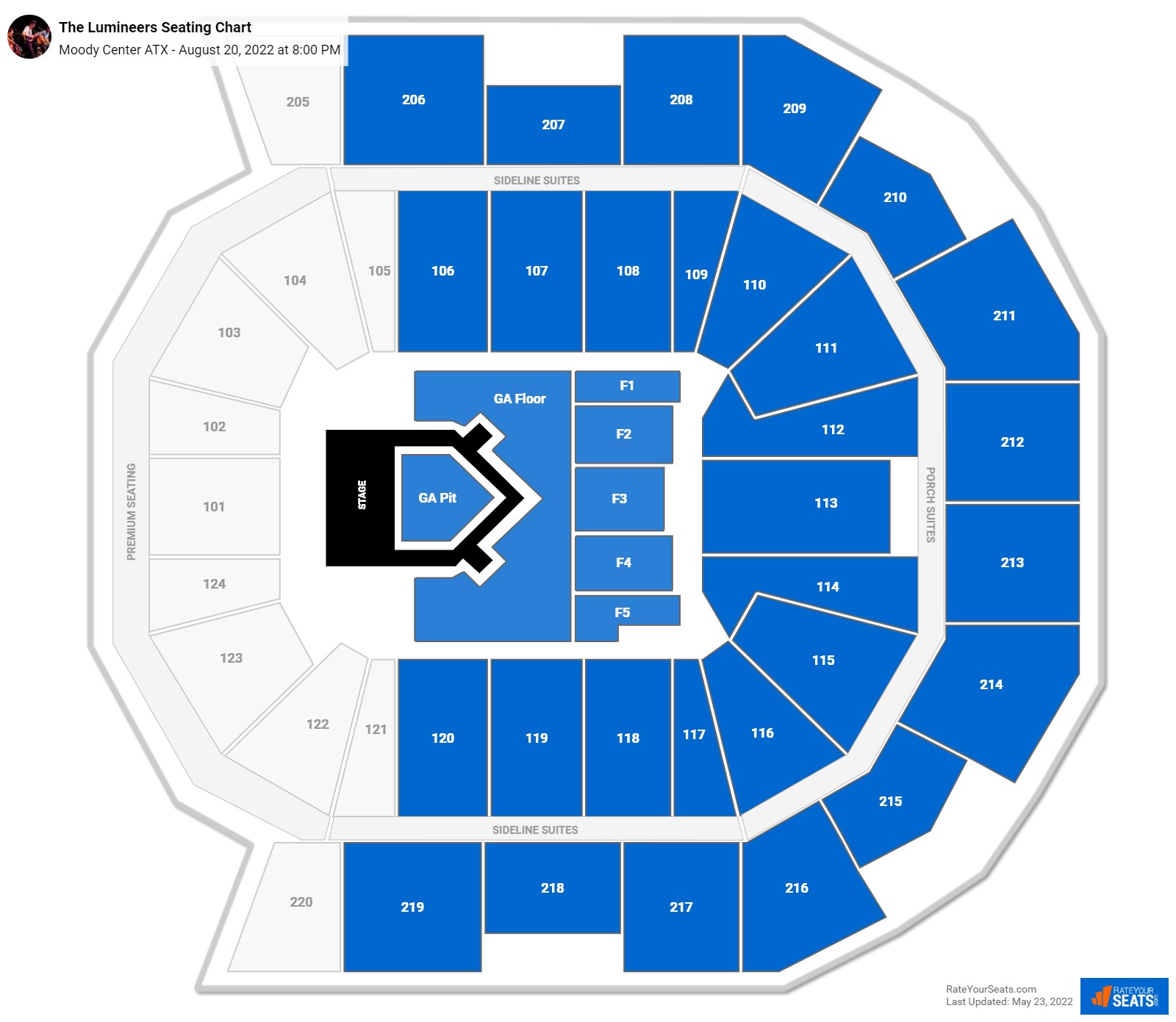 The Lumineers seating chart Moody Center ATX