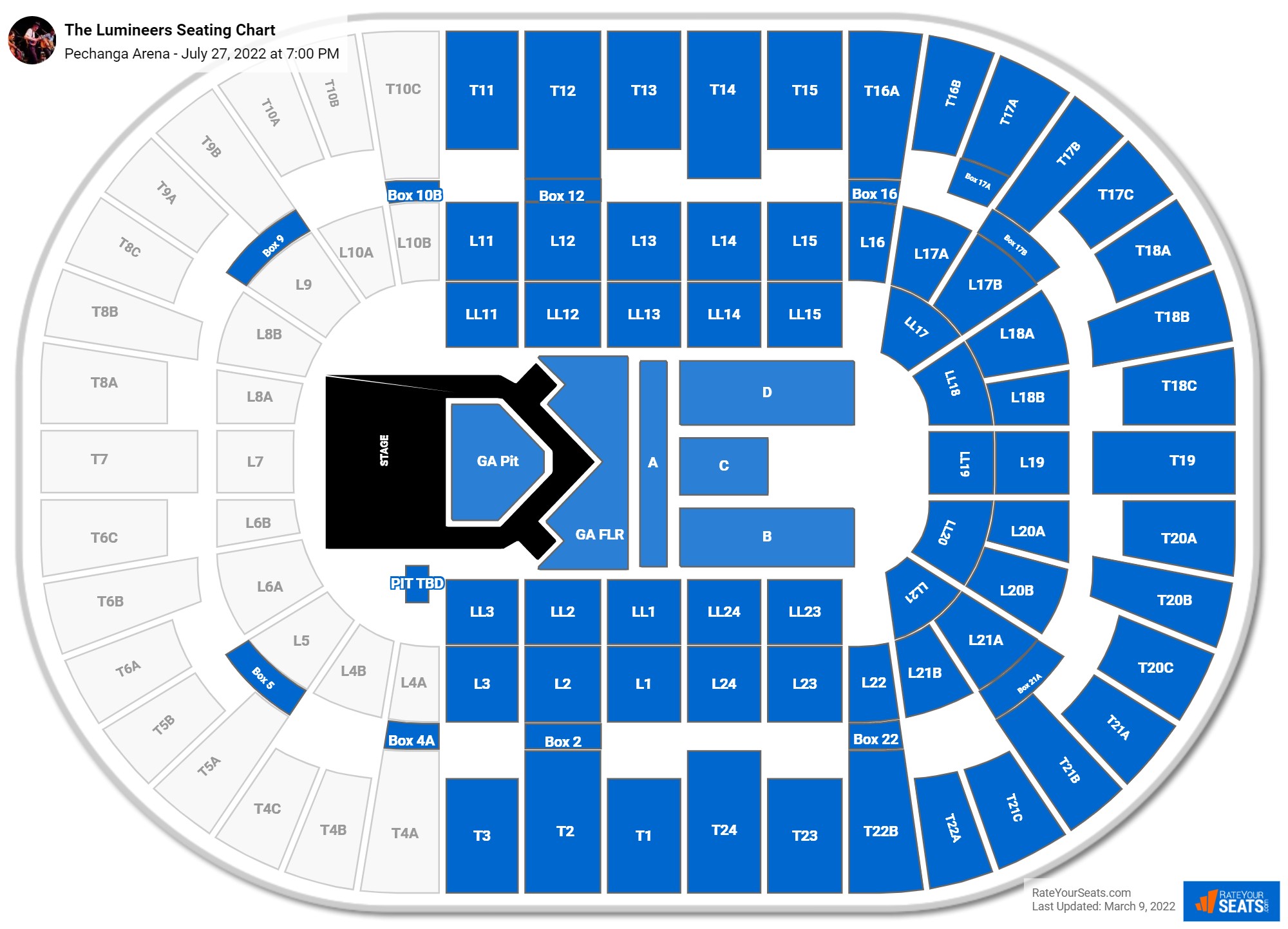 The Lumineers seating chart Pechanga Arena