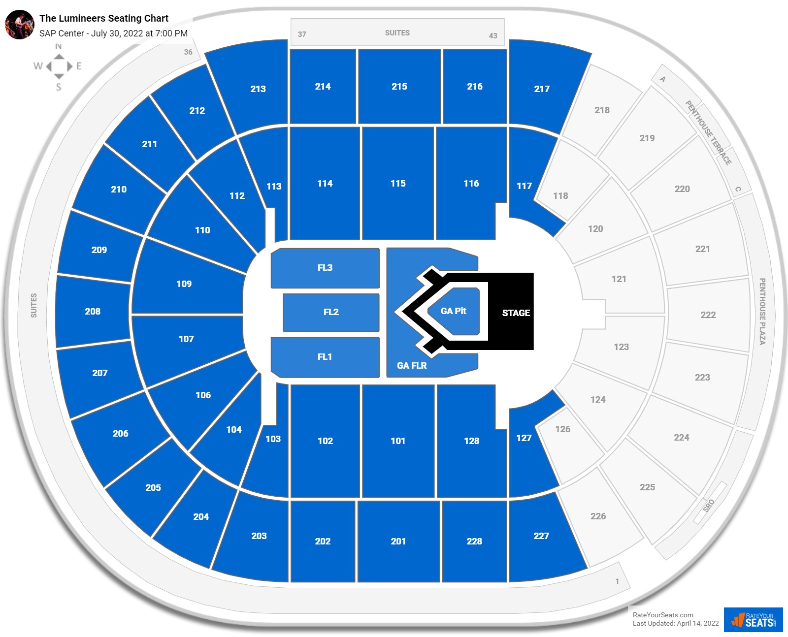 The Lumineers seating chart SAP Center
