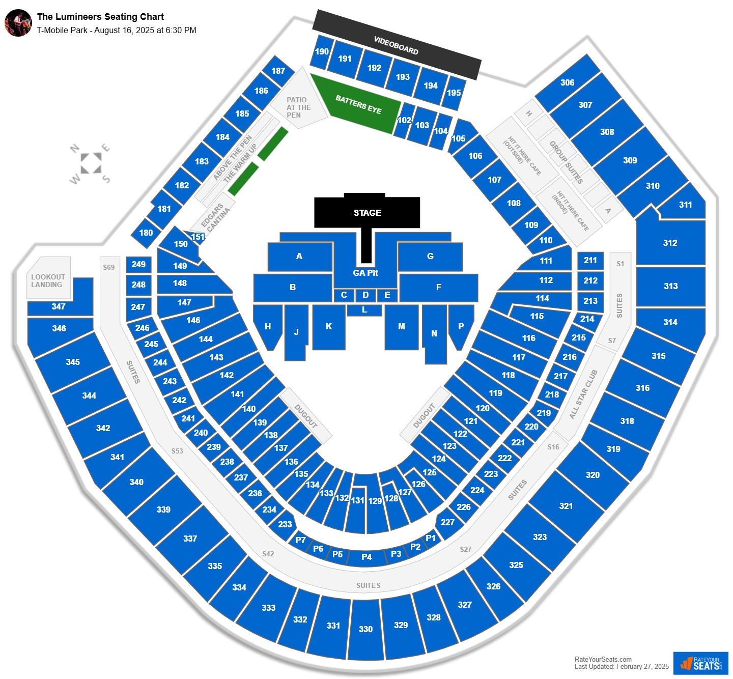 The Lumineers seating chart T-Mobile Park