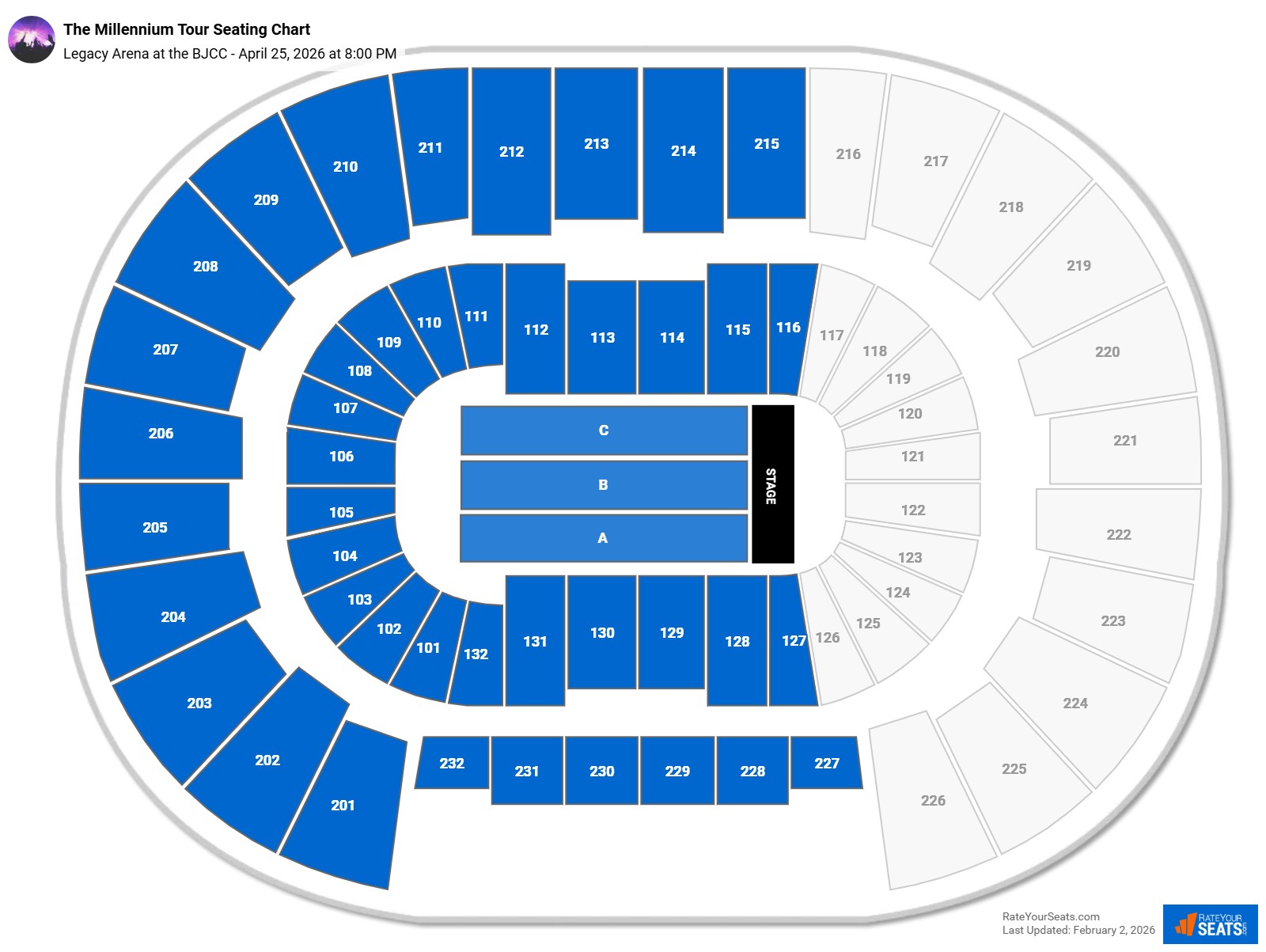 The Millennium Tour seating chart Legacy Arena at the BJCC