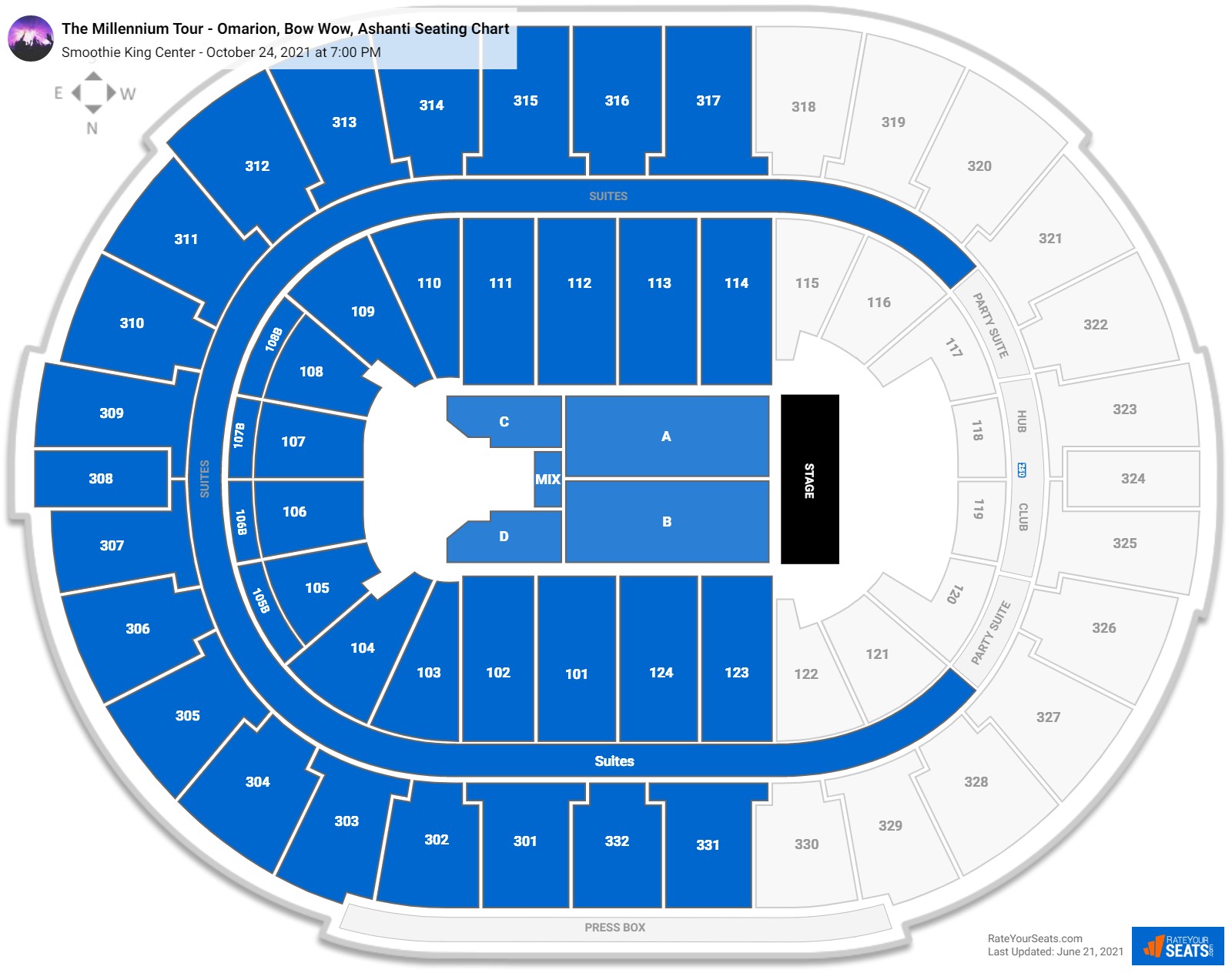 The Millennium Tour - Omarion, Bow Wow, Ashanti seating chart Smoothie King Center